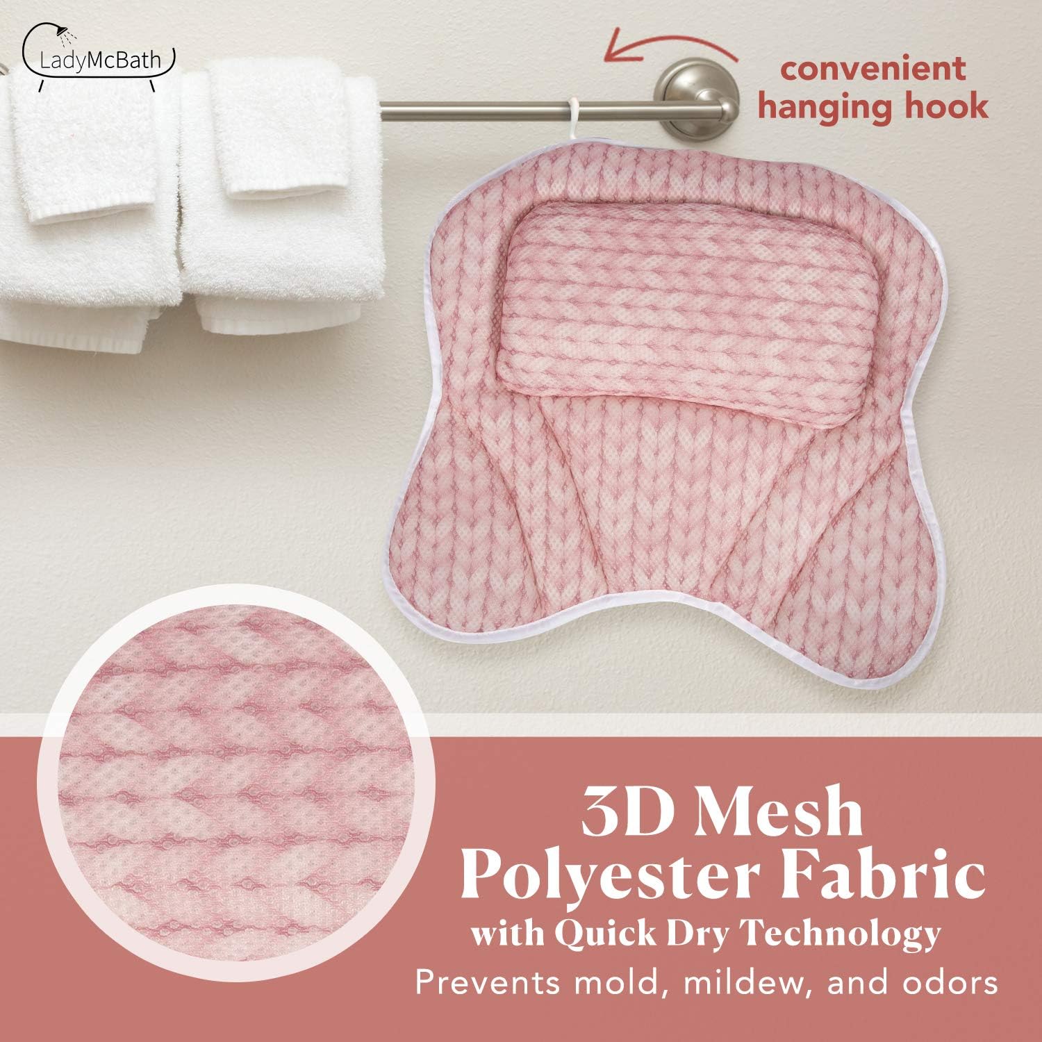 Lady McBath Bath Pillow - Luxury Bath Pillows for Tub Neck and Back Support - Powerful Suction Cups, Machine Washable Bathtub Accessory for Relaxation (Turquoise)