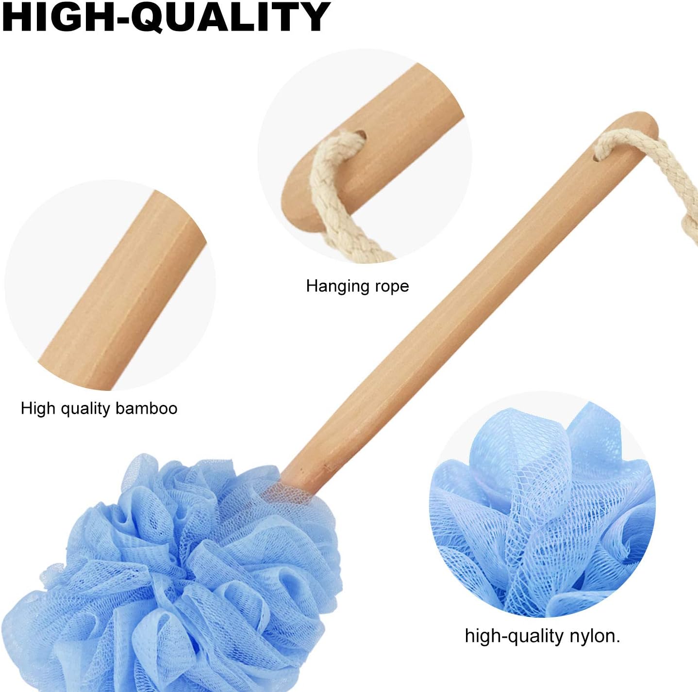 RASDDER Loofah with Handle, Loofah on a Stick, Loofah Sponge with Handle, PE Soft Mesh Luffa, Exfoliating Luffa on a Stick for Men and Women