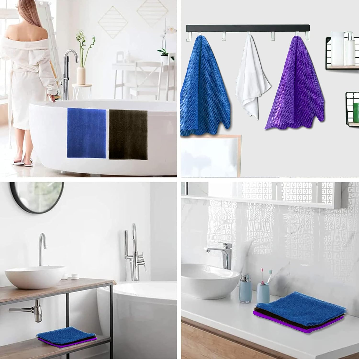 UJFQBH 3 Pieces African Bath Sponge African Net Long Net Bath Sponge Exfoliating Shower Body Scrubber Back Scrubber Skin Smoother,Great for Daily Use (Pink,Yellow,Purple)