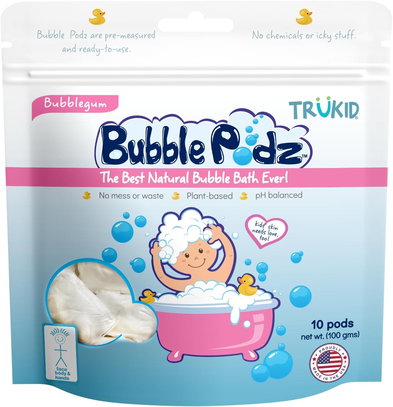 TruKid Bubble Podz for Baby, Refreshing Bubble Bath for Dry, Sensitive & Soft Skin, pH Balanced for Eye Sensitivity, Enriched with Lavender Flower, Lavender Scent, All Natural Ingredients (24 Podz)