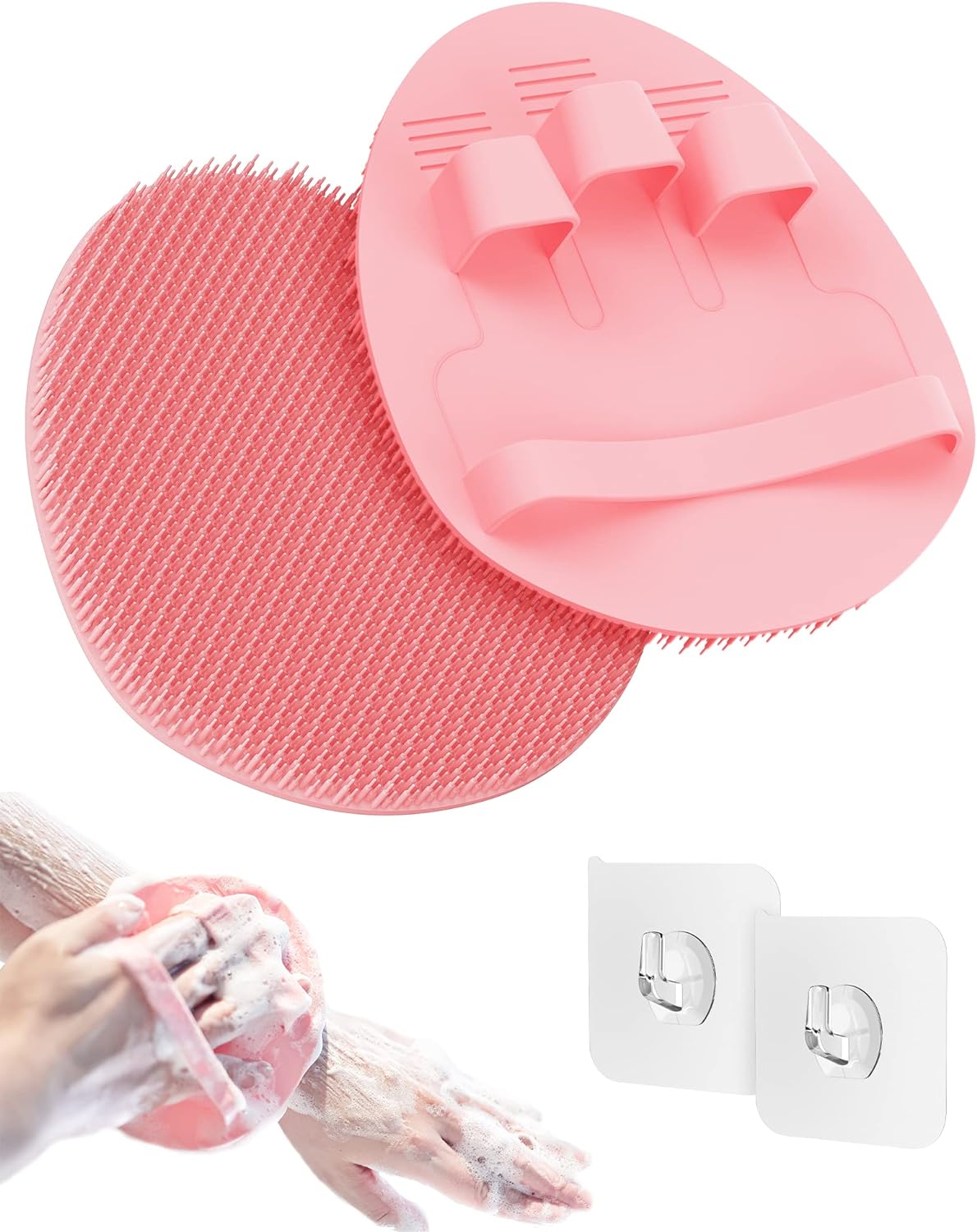 Manmihealth Silicone Back Scrubber(Thick Bristles) & Soft Bath Glove Set, Super-Exfoliating Body Scrubber & Super-Lathering Shower Brush Combination, with a Free Hook.(Black)