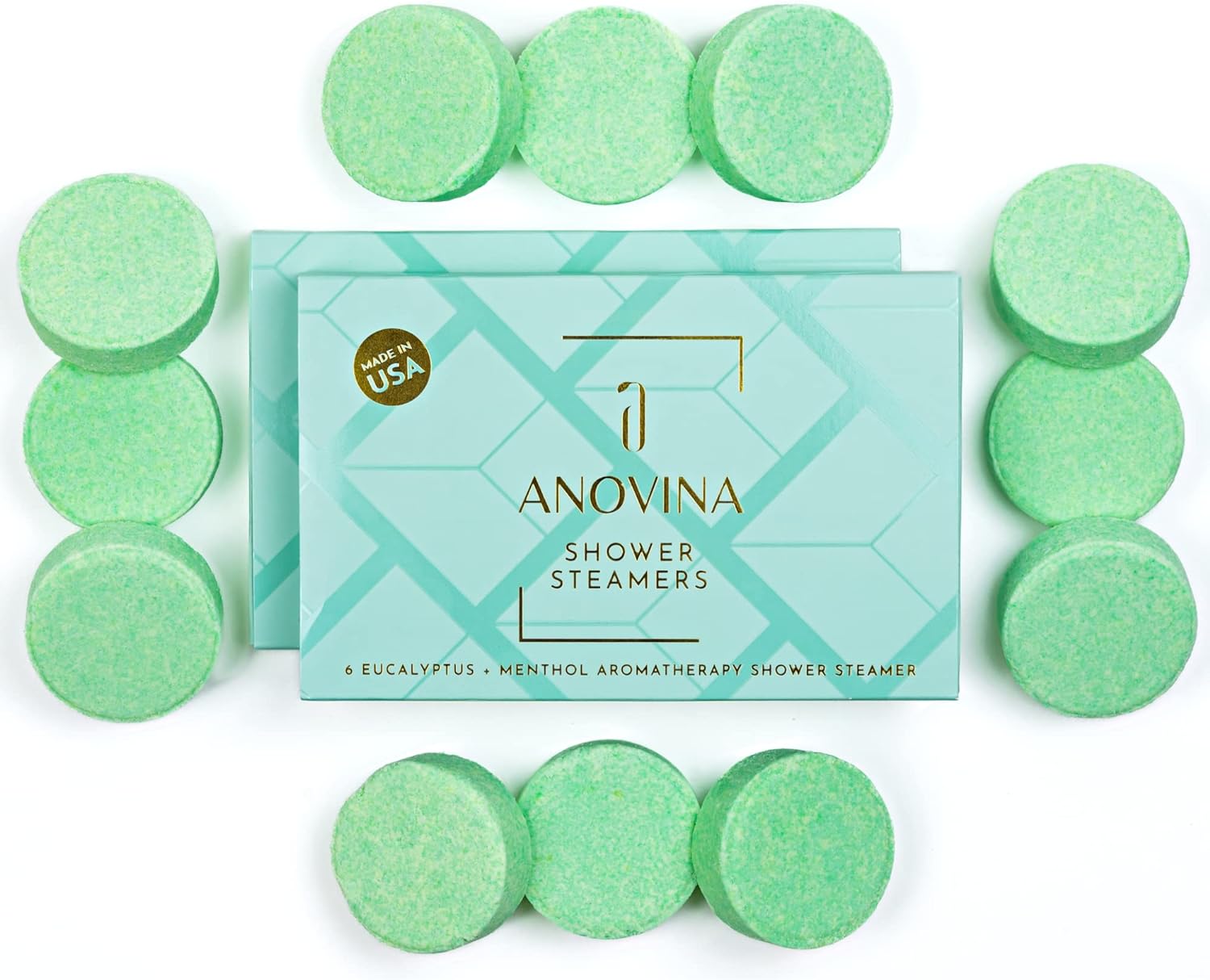 Anovina 6XL Eucalyptus Essential Oil Shower Steamers Gift Box. Proudly Made in USA. Shower Tablets Gifts for Men and Women. Shower Bomb Aromatherapy. Self Care Aromatherapy Gifts for All Occasions