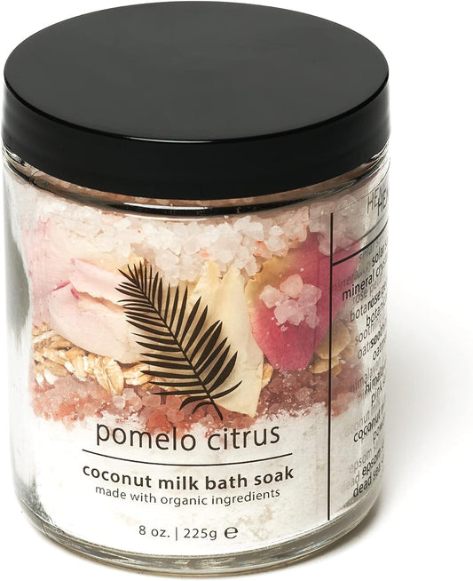 Hemlock Park Coconut Milk Bath Soak | Organic Coconut Milk, Botanicals, Dead Sea, Epsom, and Himalayan Pink Mineral Salts (Pomelo Citrus, 8 oz)