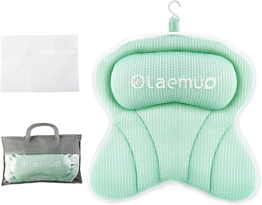 Olaemuo Bath Pillow Ergonomic Bathtub Pillow, Bath Bathtub Pillows for Tub for Head and Neck Mesh Bath Tub Pillow Headrest Luxury Bath Tub Shower Pillow for Bubble Bath with 6 Suction Cups-Light Green