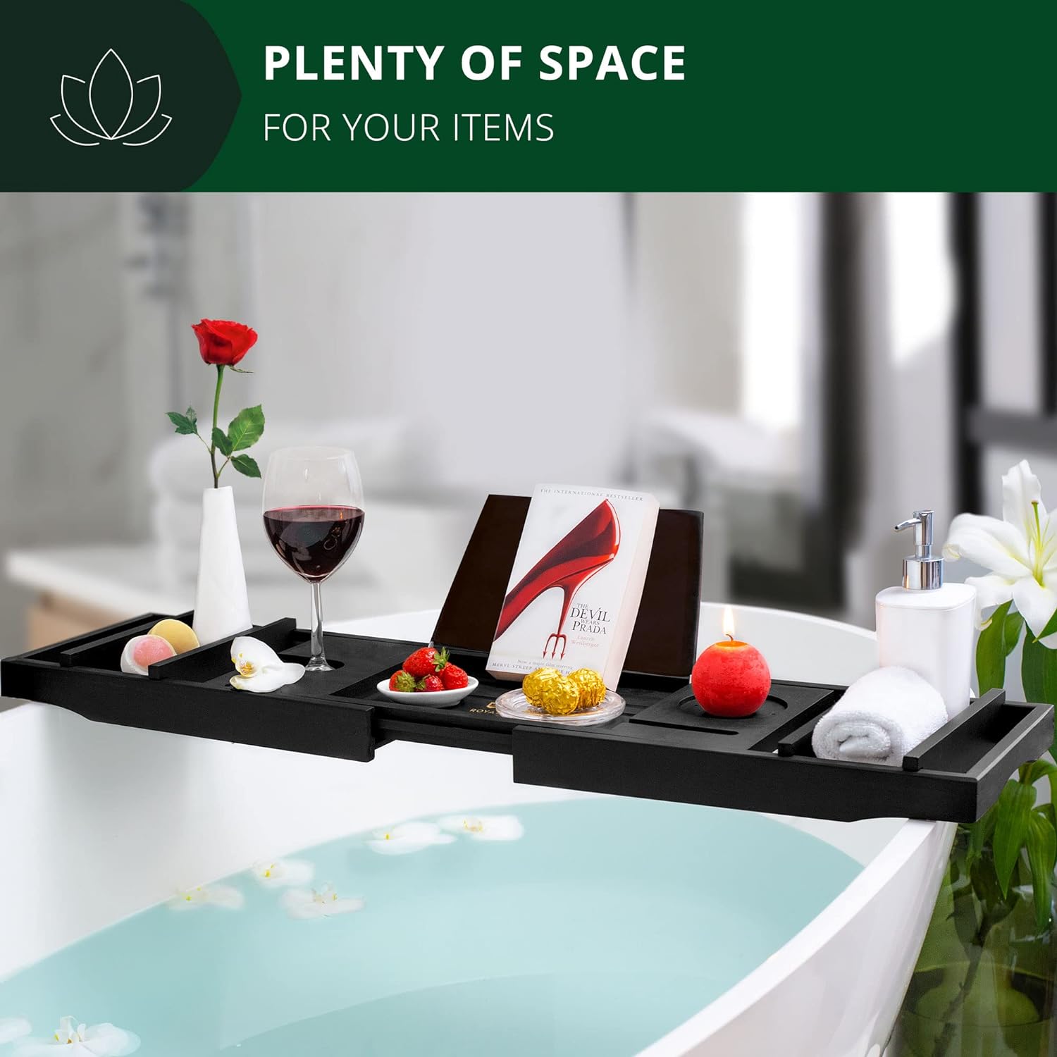 ROYAL CRAFT WOOD Foldable Bathtub Tray Caddy Bamboo Bathtub Tray Expandable, Bath Tub Table Caddy with Extending Sides - Free Soap Dish