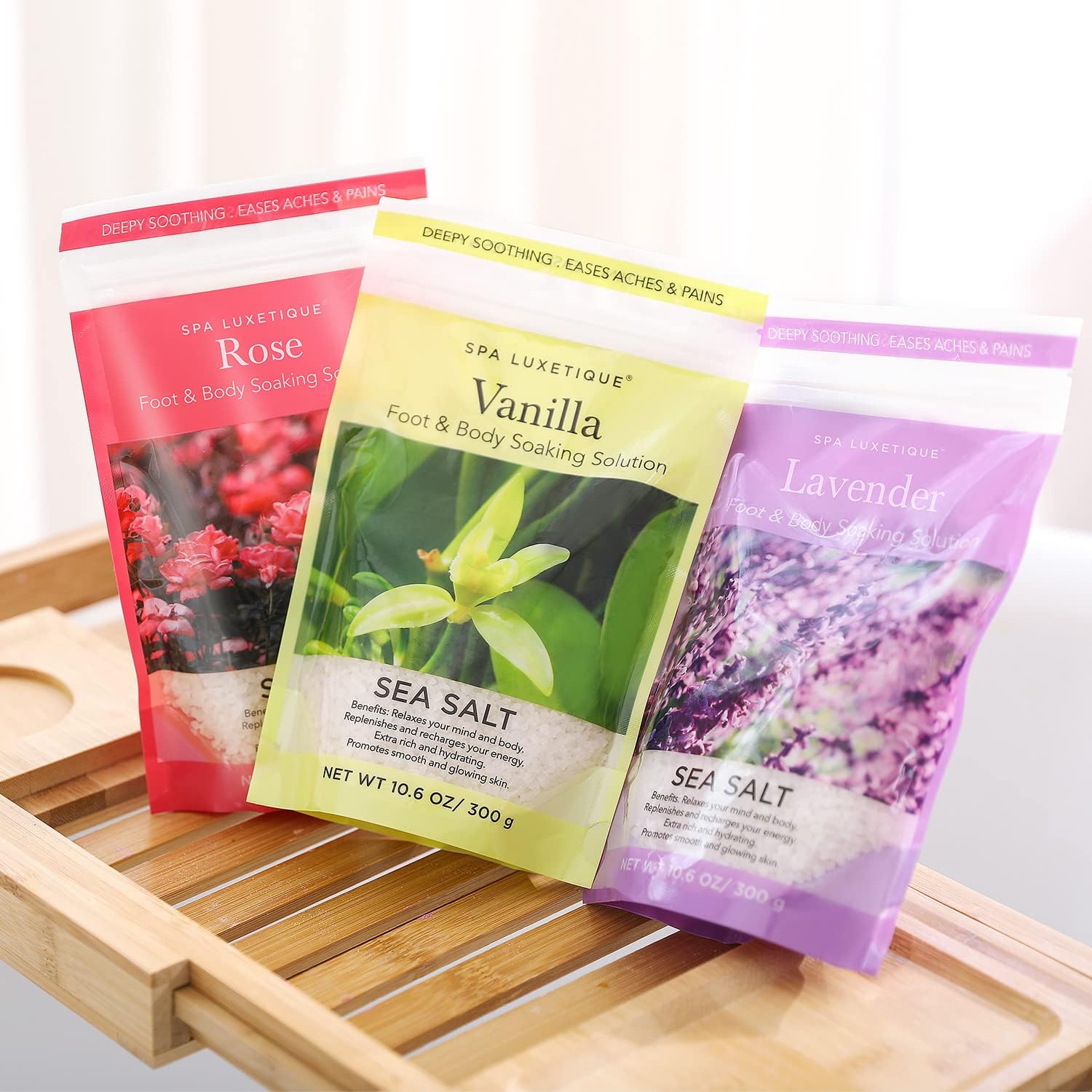 Bath Salts, Spa Luxetique Bath Salt for Soaking, Epsom Salts Set with 6 Pack Bath Salts, Wooden Spoons for Bath Salts, 0.5oz Argan Oil, Bath Salts for Women Relaxing Christmas Gifts,Gifts for Mom