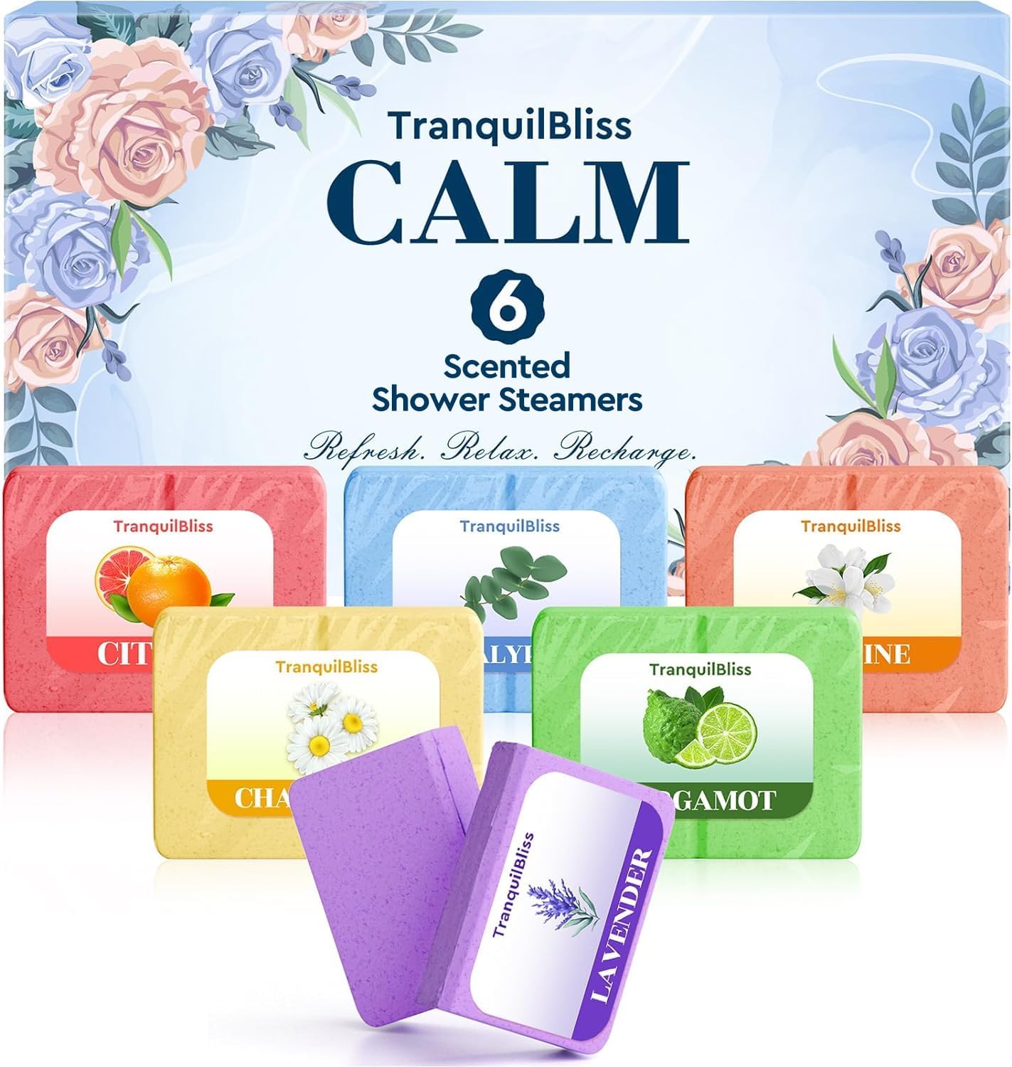 TranquilBliss Shower Steamers with Natural Fragrance, 6 Pack Shower Bath Bombs, Christmas Gifts Stocking Stuffers, Luxury Self Care & Relaxation Christmas, Birthday, Gifts for Women and Men