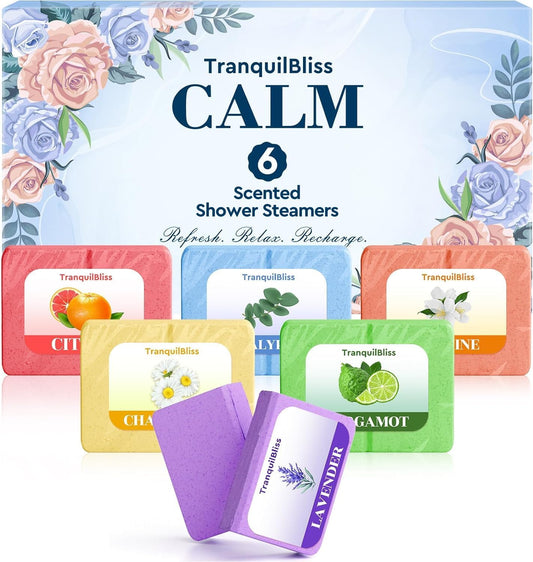 TranquilBliss Shower Steamers with Natural Fragrance, 6 Pack Shower Bath Bombs, Christmas Gifts Stocking Stuffers, Luxury Self Care & Relaxation Christmas, Birthday, Gifts for Women and Men