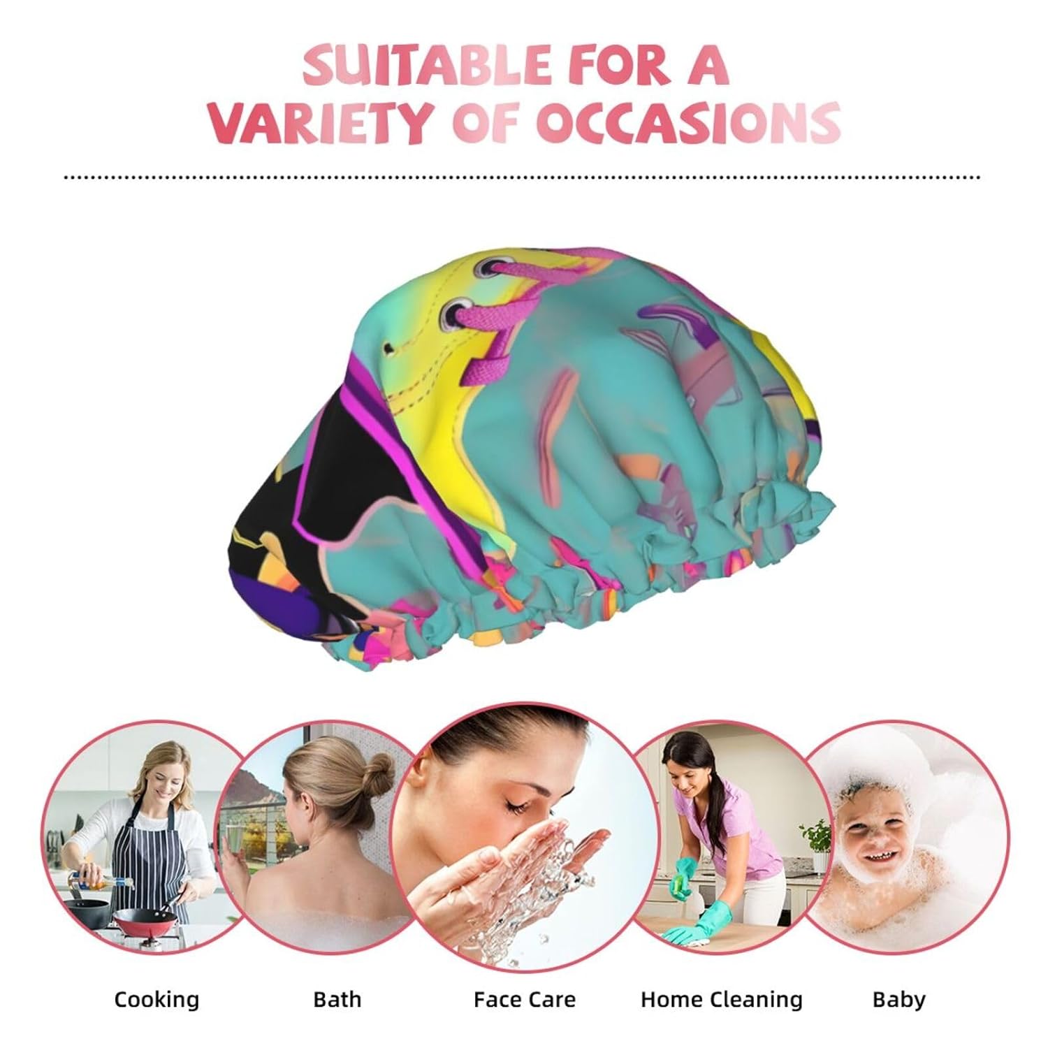 Ice Hockey print Print Reusable Shower Cap for Women,Double Waterproof Layers Bathing Hat,Quick Drying Bath Hair Cap