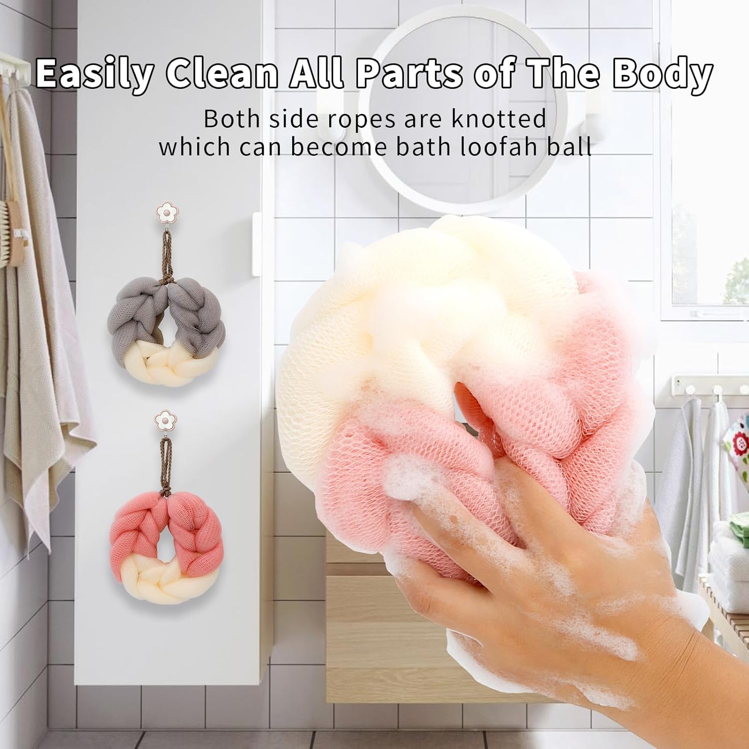 BCKENEY Bath Loofah Shower Sponge Soft Mesh Loofah Body Scrubber with Long Loofah Bath Sponge for Men Women Body Wash Exfoliator Shower Puffs