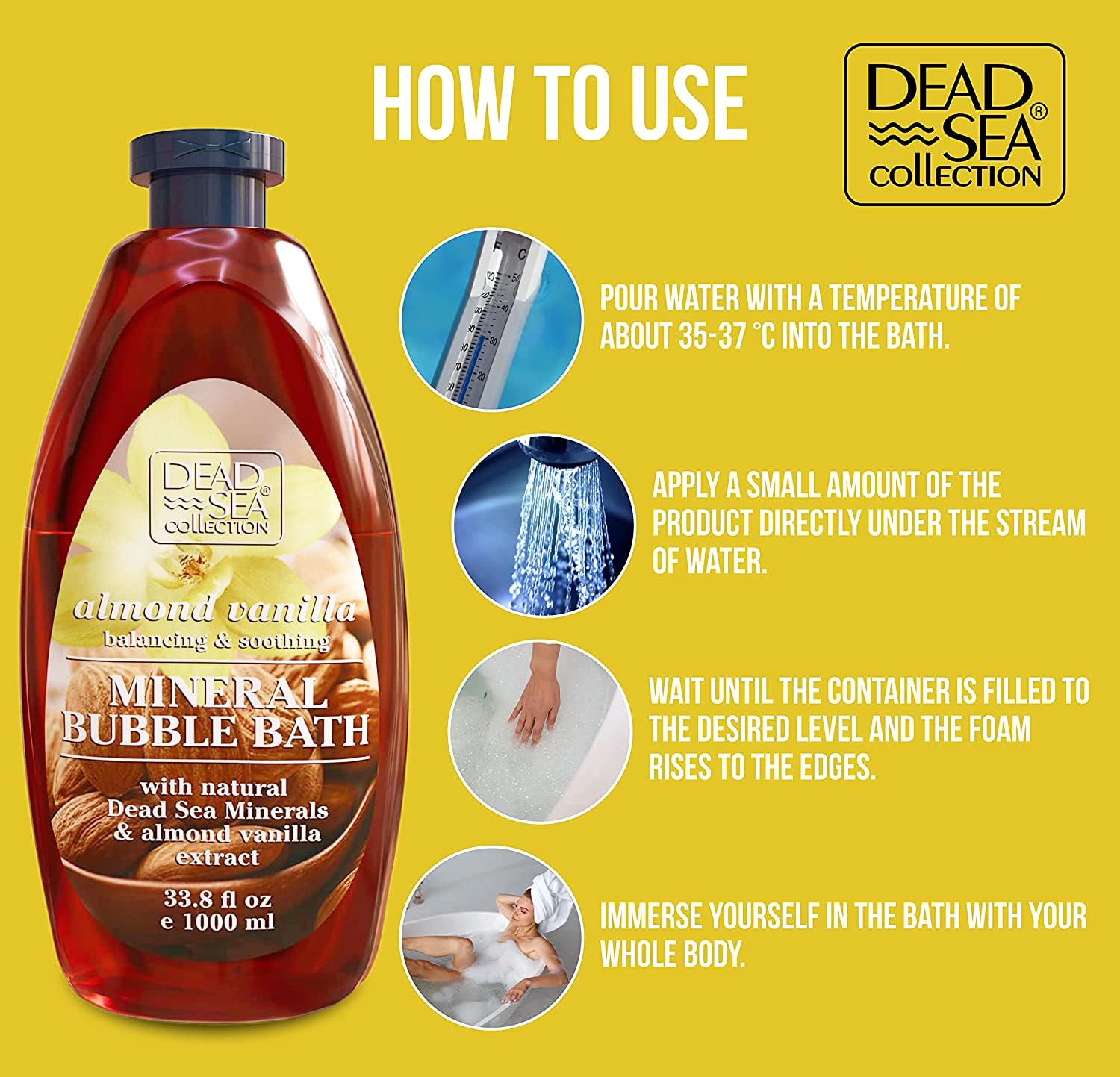 Dead Sea Collection Bubble Bath for Women and Men - with Coconut Oil and Natural Minerals - Nourishing and Moisturizing Skin - Pack of 2 (67.6 fl.oz)