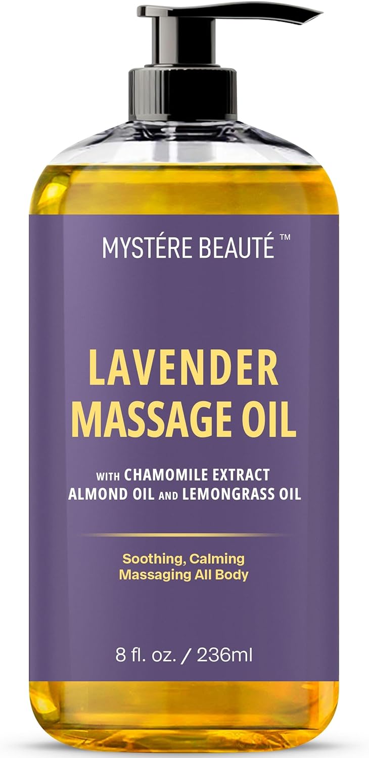 MYSTÉRE BEAUTÉ Sore Muscle Massage Oil for Massage Therapy with Arnica - Relaxing, Warming, Eases Muscle Soreness & Stiffness - Moisturizes Skin - Premium-Quality - 8 fl oz