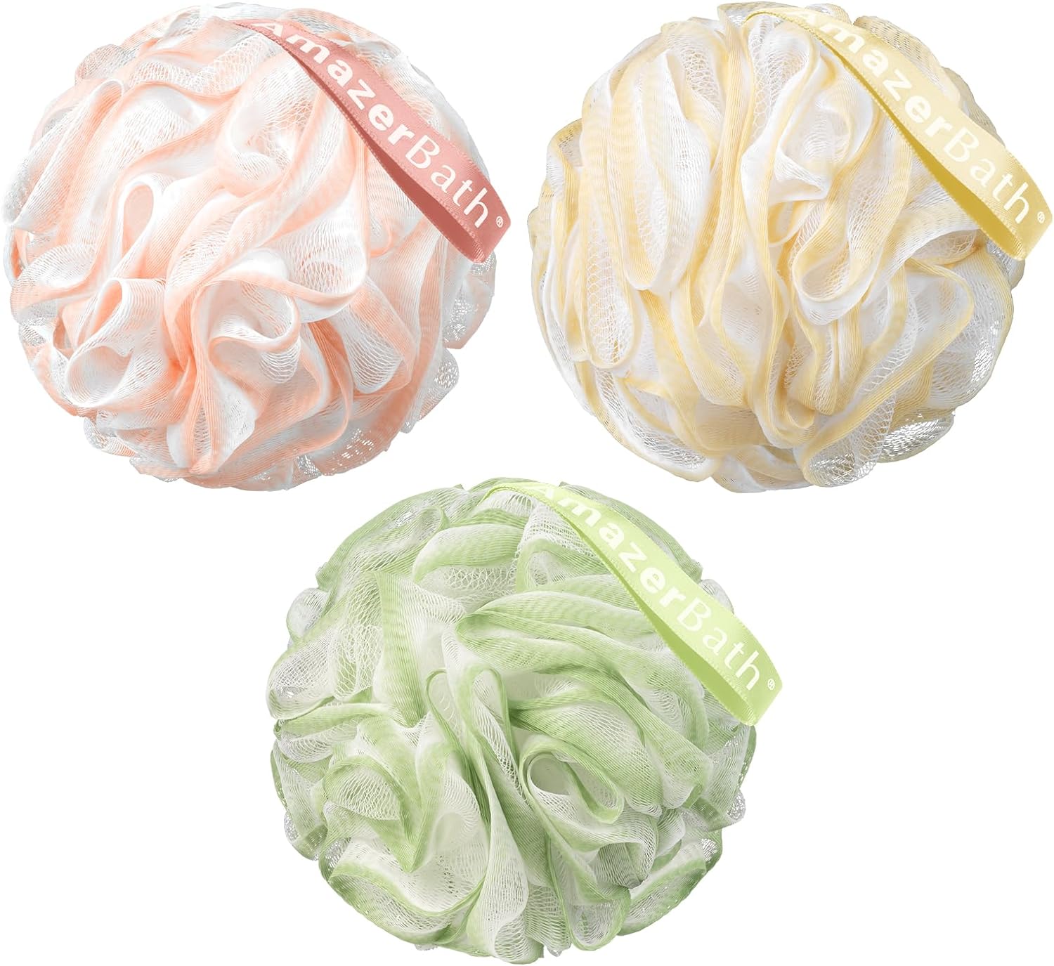 AmazerBath Loofah Sponge, Shower Loofah for Men and Women - Body Scrubber Loofa Set of 3 Classic Black & White Edge, Bath Sponge 60g/PCS