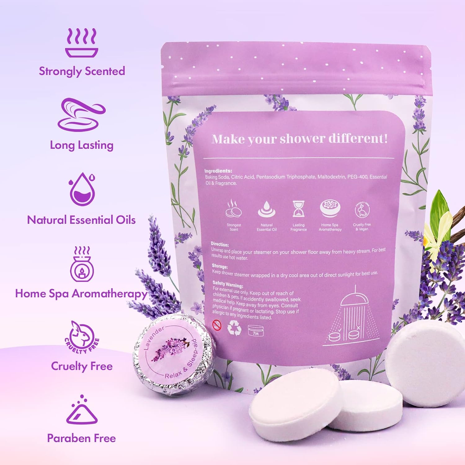 Poleview Lavender Shower Steamers Aromatherapy, Stress Relief Gifts for Women and Men, Strongly Scented Long Lasting Essential Oil Aromatherapy Shower Bombs for Self Care Relaxation Spa - 12 Packs