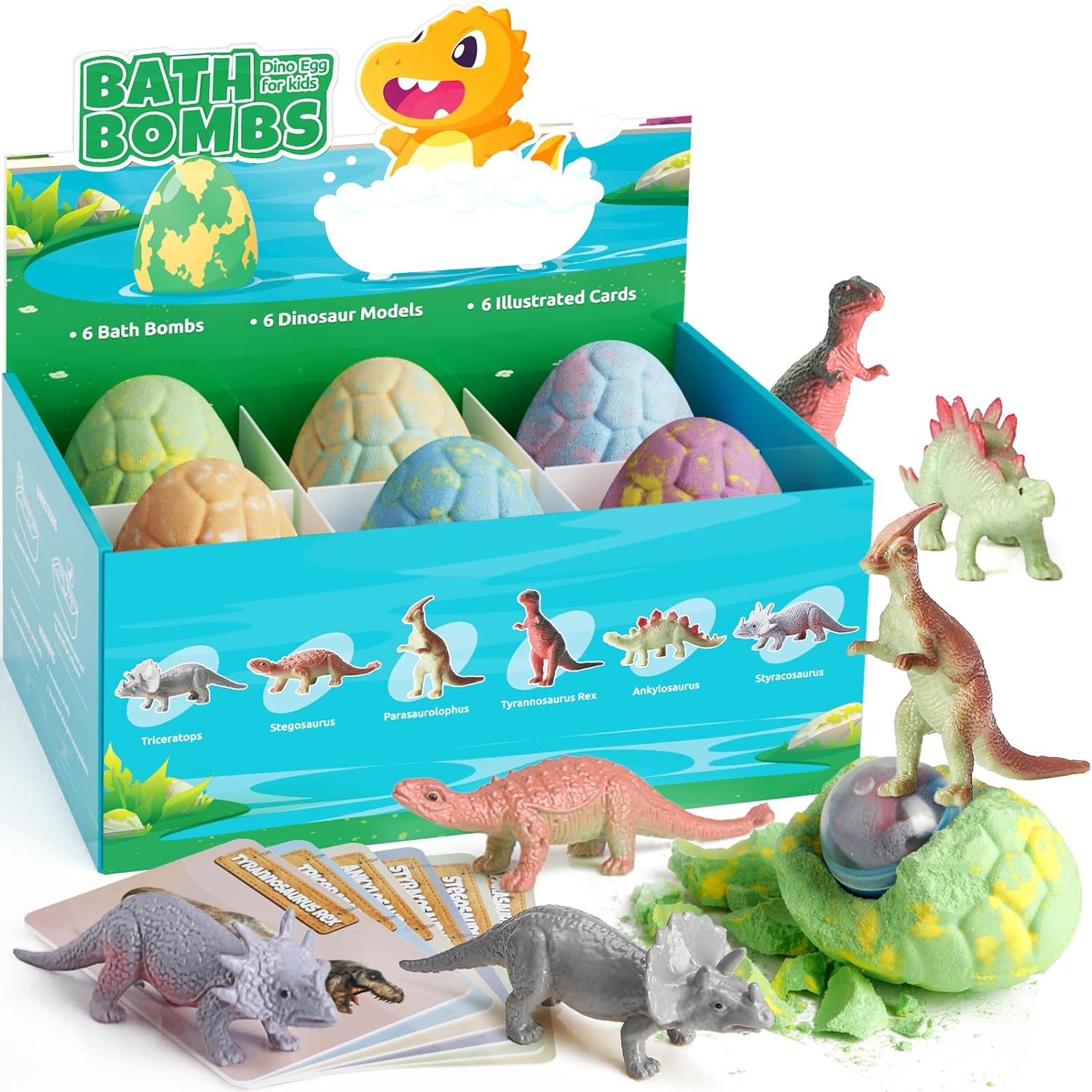 TranquilBliss Dino Egg Bath Bombs for Kids with Surprise Inside, 6 Packs Dinosaur Bath Toys Gift Set for Boys,Girls, Bubble Fizzies, Educational Birthday Gift Idea