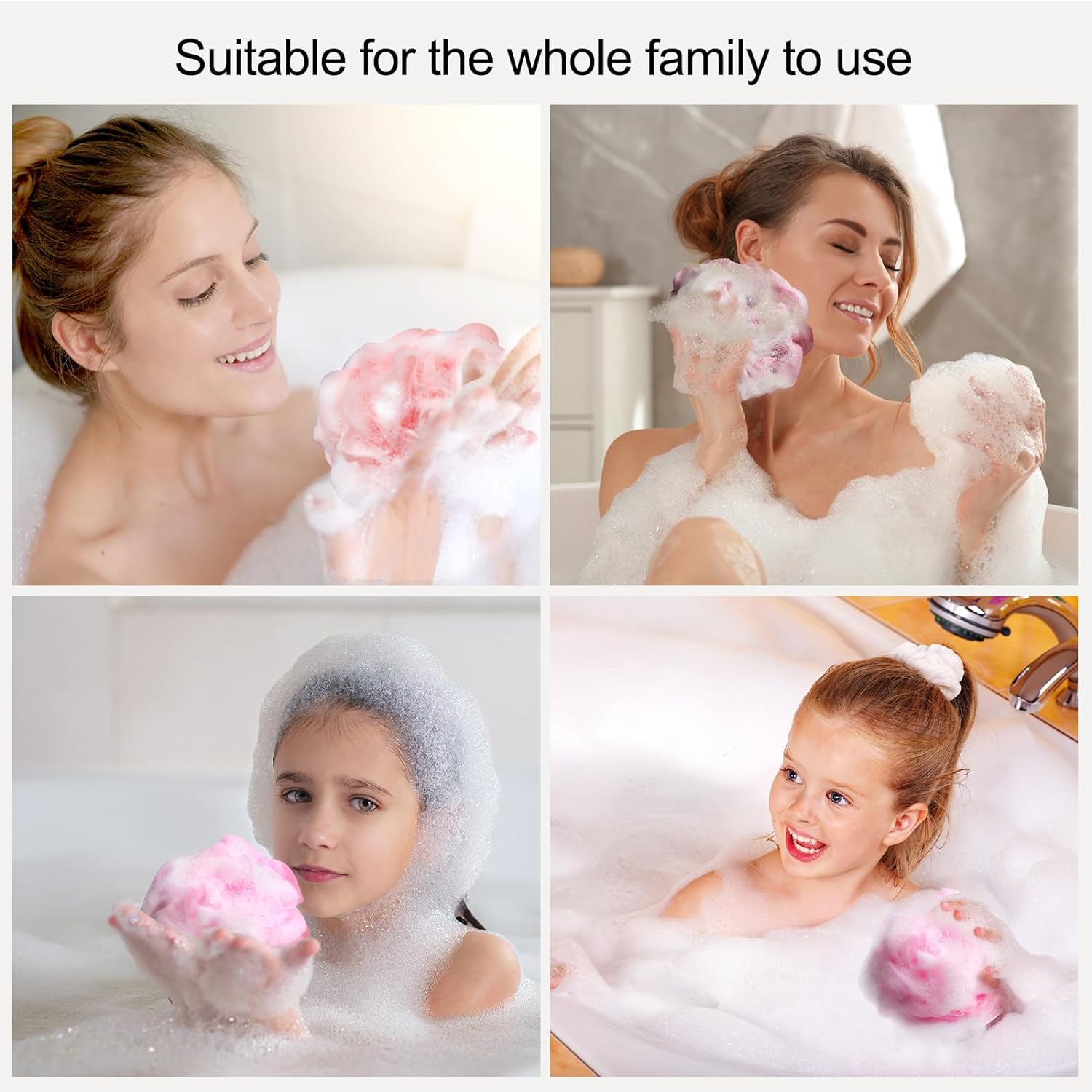 Fishent Bath Loofah Sponge, 3 Pack loofahs Exfoliating Body Scrubber, 60g Soft Mesh Pouf Shower Puffs, Loofa for Women (Pink-Peach-Coral)