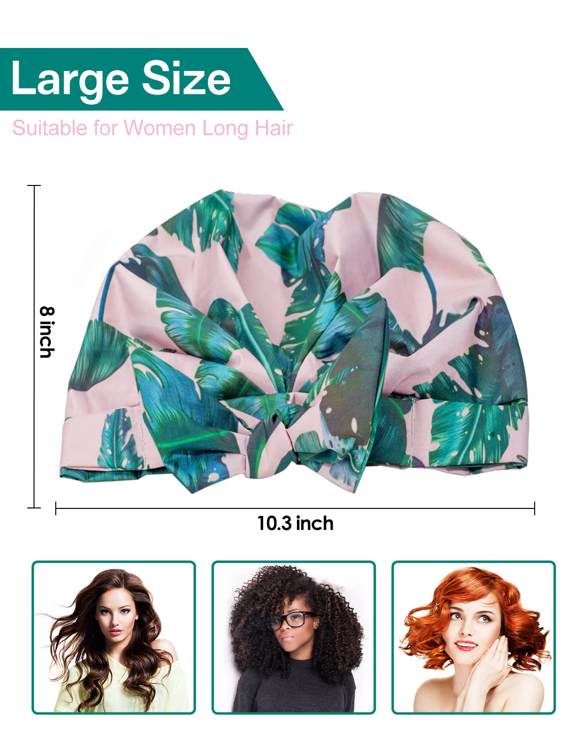 Auban Shower Cap Reusable,Ribbon Bow Bath Cap Large Design With Waterproof Exterior for All Hair Lengths,Great for Girls Spa Home Use,Hotel and Hair Salon (Green)