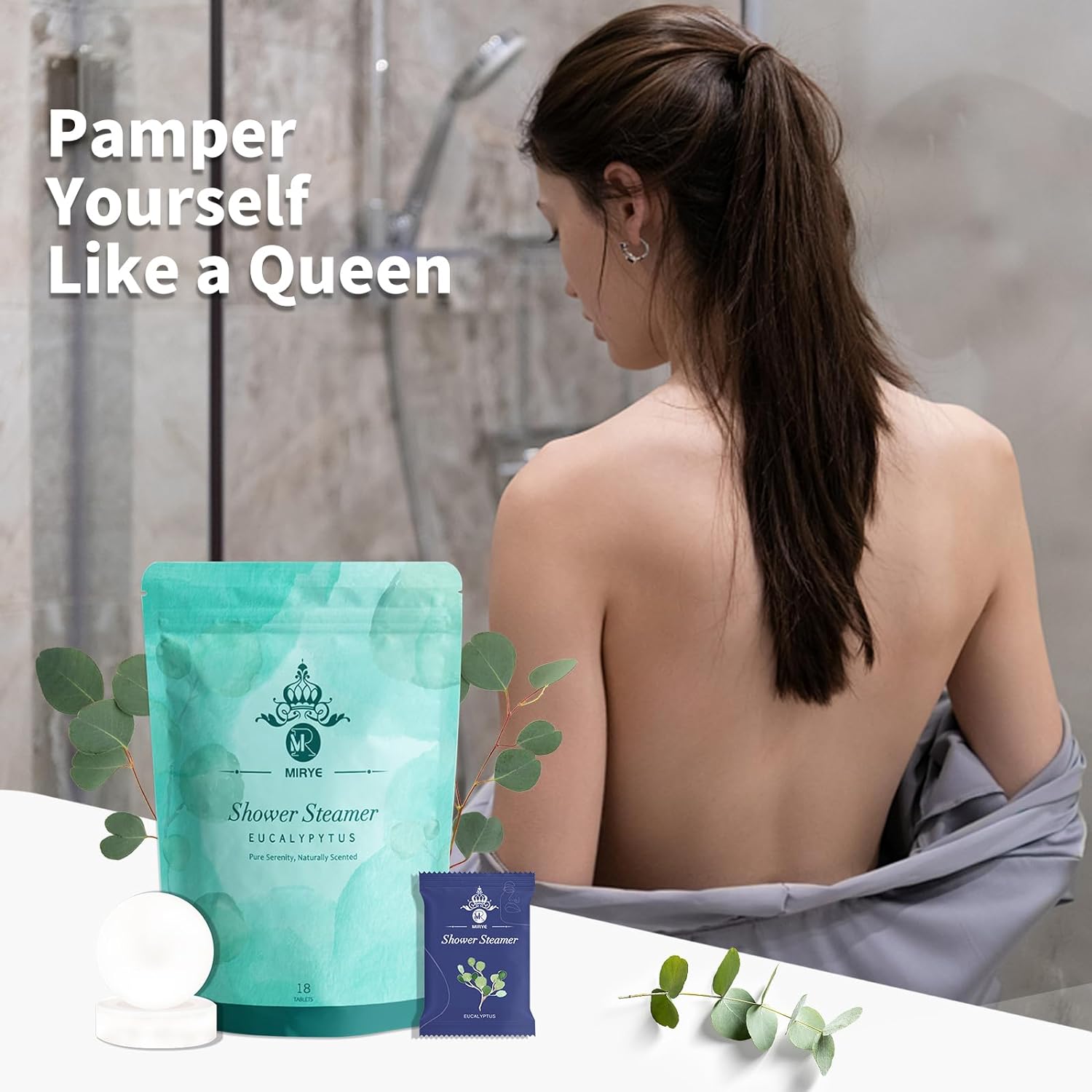 MR MIRYE Eucalyptus Shower Steamers 18 Pack XL, Shower Steamer Aromatherapy Christmas Gifts for Women, Shower Bombs with Essential Oils-Self Care & Relaxation Birthday Gifts for Women and Men