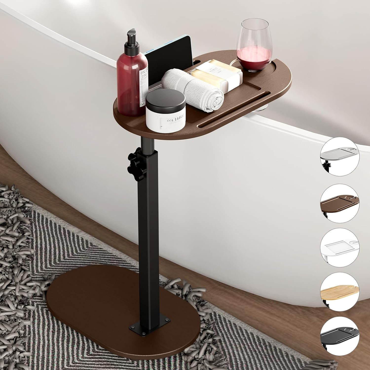 Yumkfoi Bamboo Bathtub Tray Table with Adjustable Height, Freestanding Bathtub Caddy for Tub Against Wall, Tub Organizer Suitable for Luxury Spa and House Warming Gift - Patent Protected (Black)