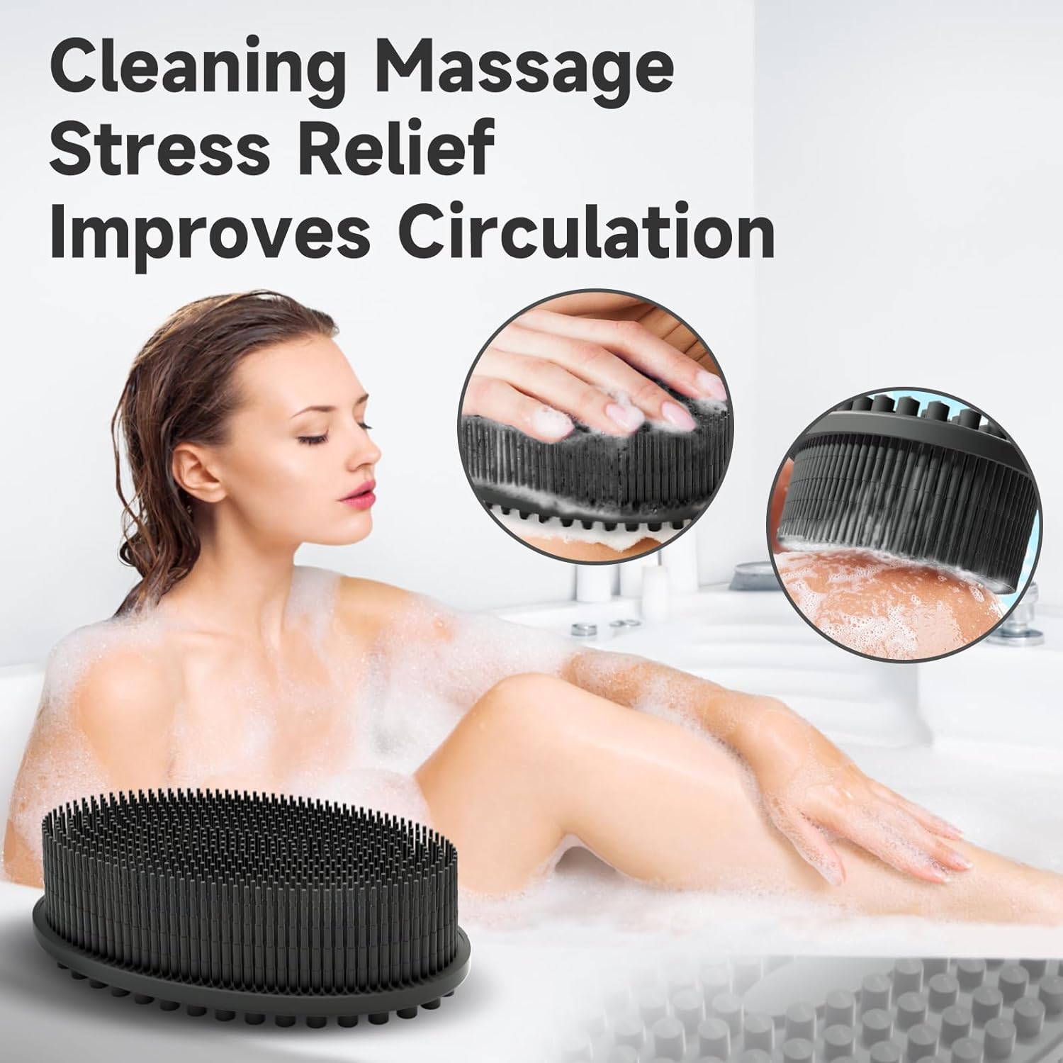 Metene Silicone Body Scrubber, Exfoliating Body Scrubber for Use in Shower,Lathers Well, Long Lasting, Soft Body Scrubber for Shower and Bath Skincare Routine(Black with Loop)