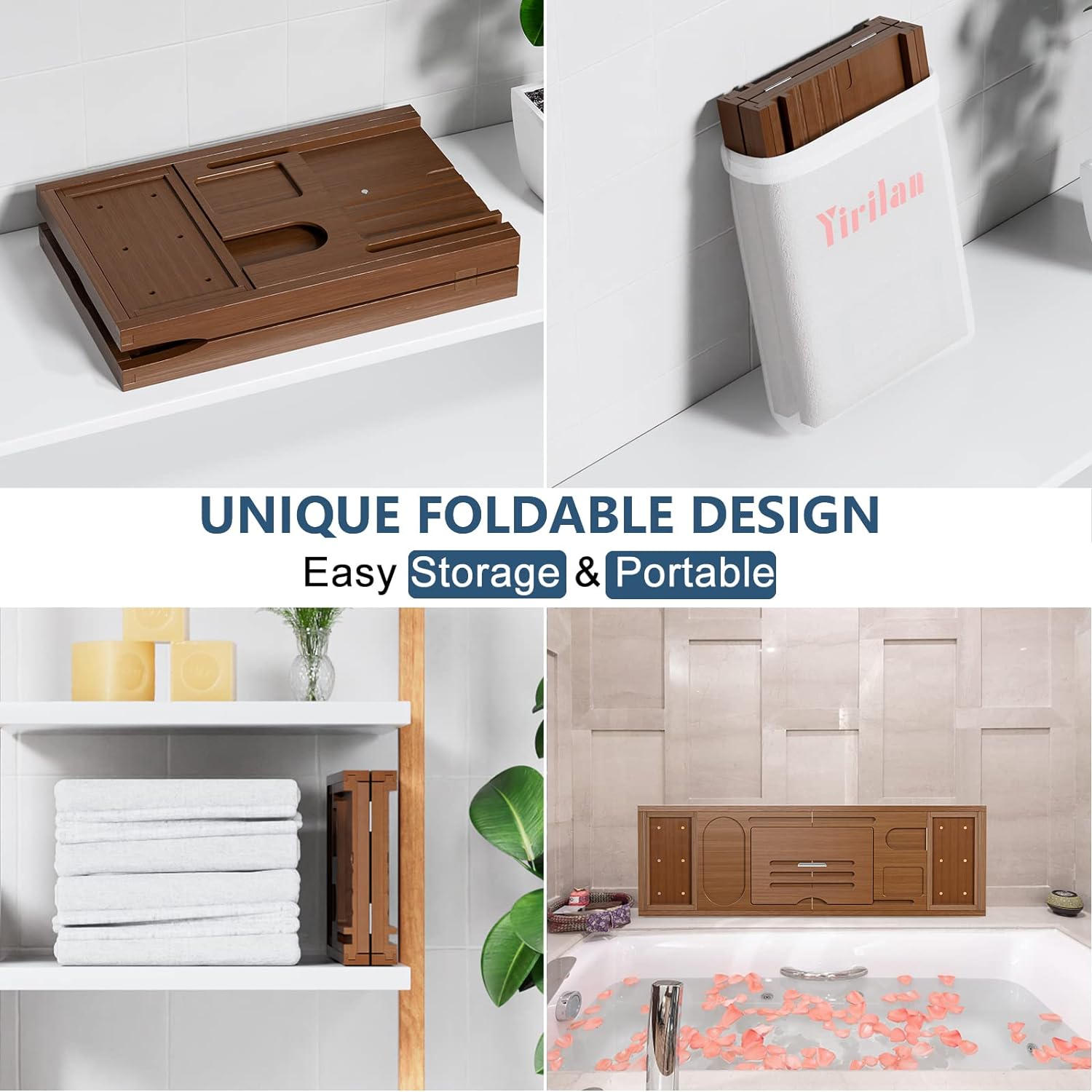 Yirilan Premium Bathtub Tray Caddy - Expandable Bath Tray - Unique House Warming Gifts, New Home, Anniversary & Wedding Gifts for Couple, Bridal Shower Gift for Women