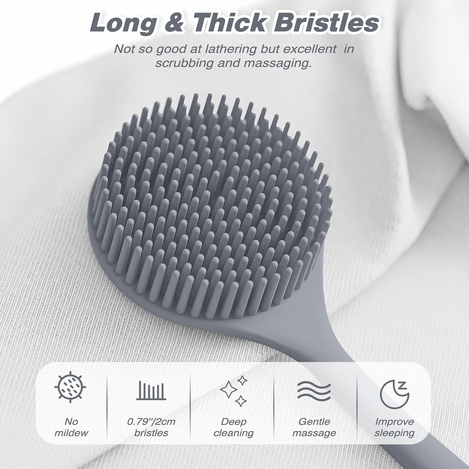 Manmihealth Silicone Back Scrubber(Thick Bristles) & Soft Bath Glove Set, Super-Exfoliating Body Scrubber & Super-Lathering Shower Brush Combination, with a Free Hook.(Black)