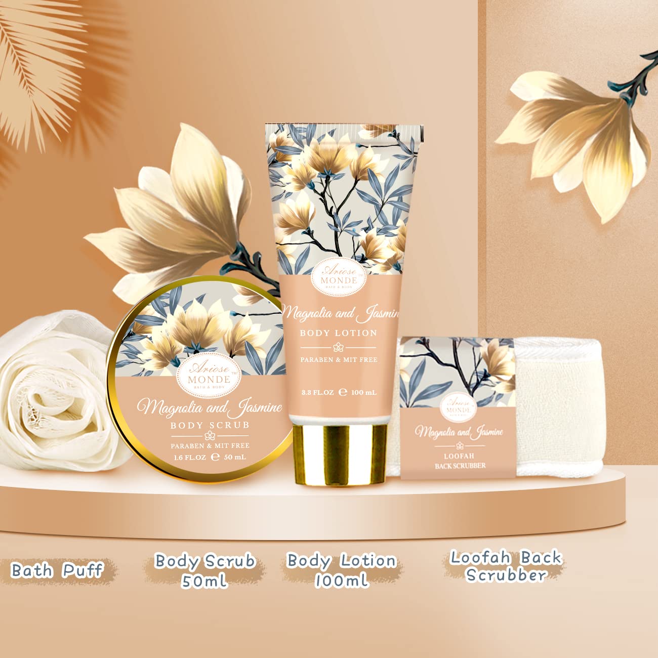 Home Spa Gift Basket, Bath Spa Kit for Women, with Body Lotion, Shower Gel, Bubble Bath, Body Scrub, Bath Salt, Bath Bomb, Bath Gift Set for Mother, Wife Her, with Magnolia and Jasmine Scent