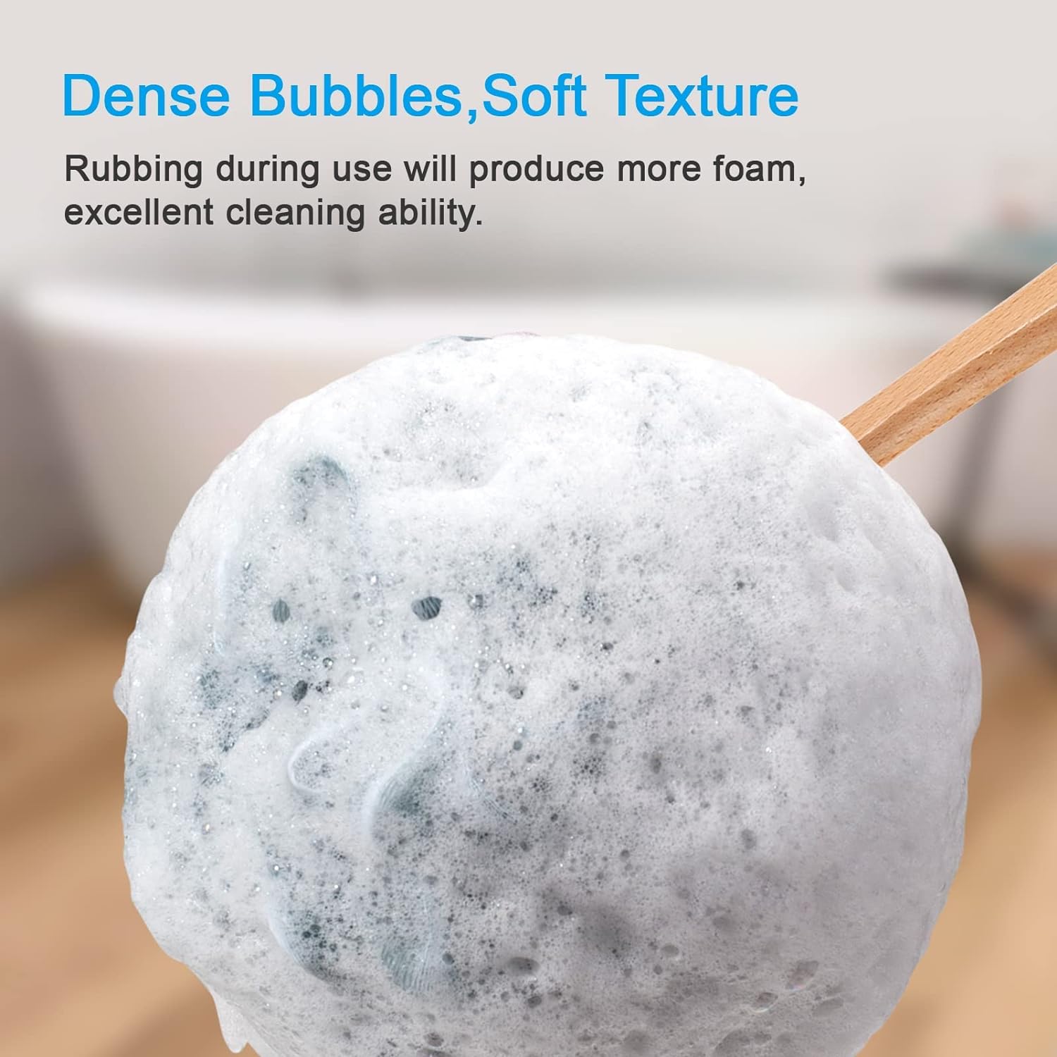 AmazerBath Shower Sponge Loofah Back Scrubber, PE Soft Mesh Loofah Body Scrubber with Long Wooden Handle, Bath Sponge for Men Women (Pink)