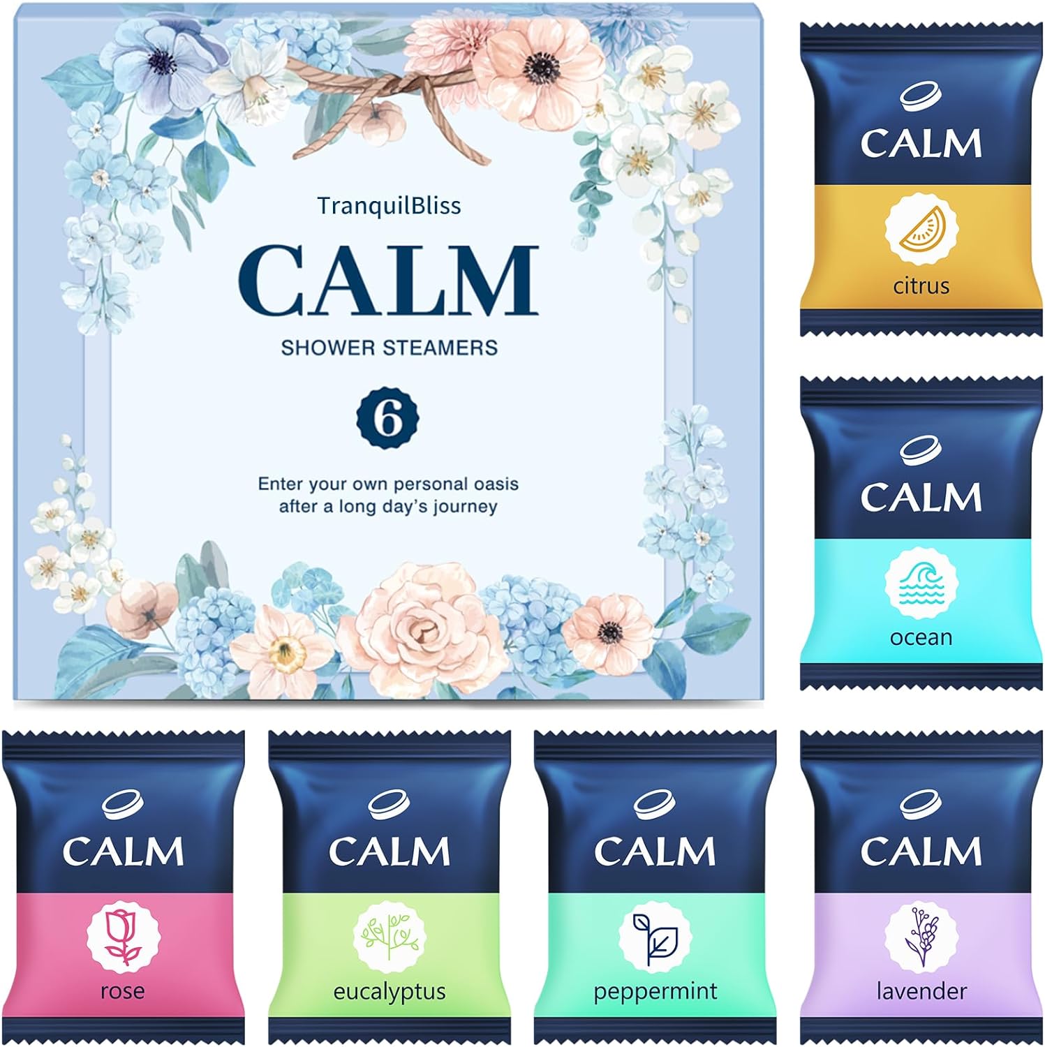 TranquilBliss Shower Steamers 6 Count, Shower Steamers - Nice Gifts Set with Natural Ingredients, 6 Different Scents & Individually Wrapped, Ideal as Holiday Gift for Her, Friends, Mom