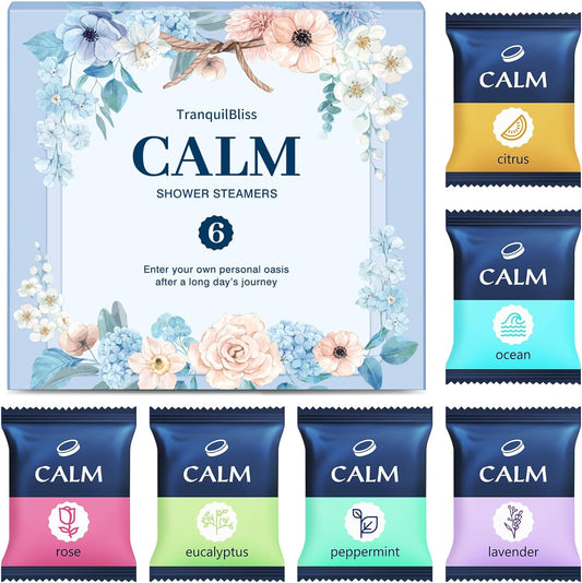 TranquilBliss Shower Steamers 6 Count, Shower Steamers - Nice Gifts Set with Natural Ingredients, 6 Different Scents & Individually Wrapped, Ideal as Holiday Gift for Her, Friends, Mom