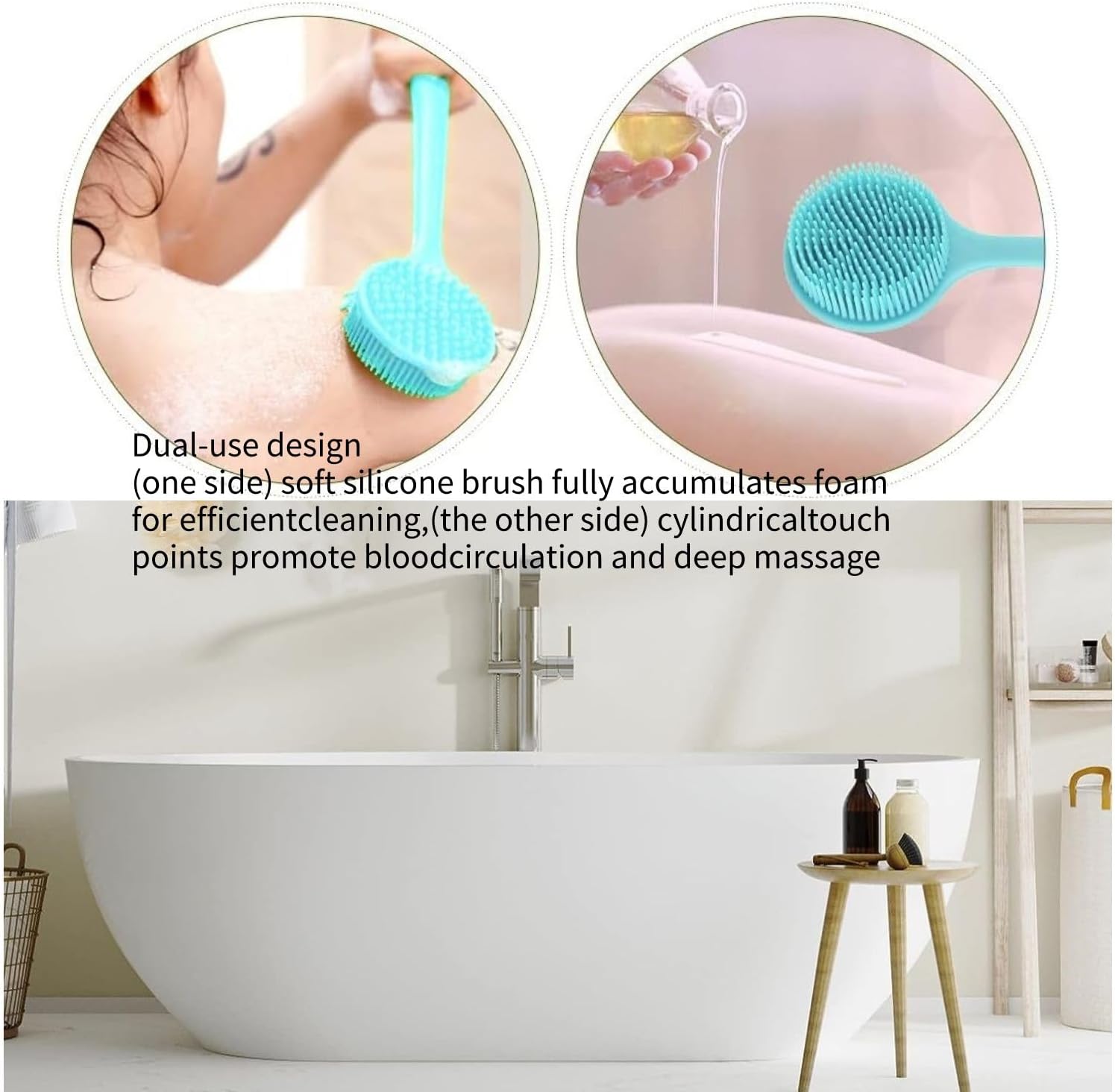 Silicone Back Scrubber for Shower, Body Scrubber with Soft Bristles for Men Women, Long Handle Bath Brush Skin Exfoliator Wet or Dry Body Brush, Shower Back Washer