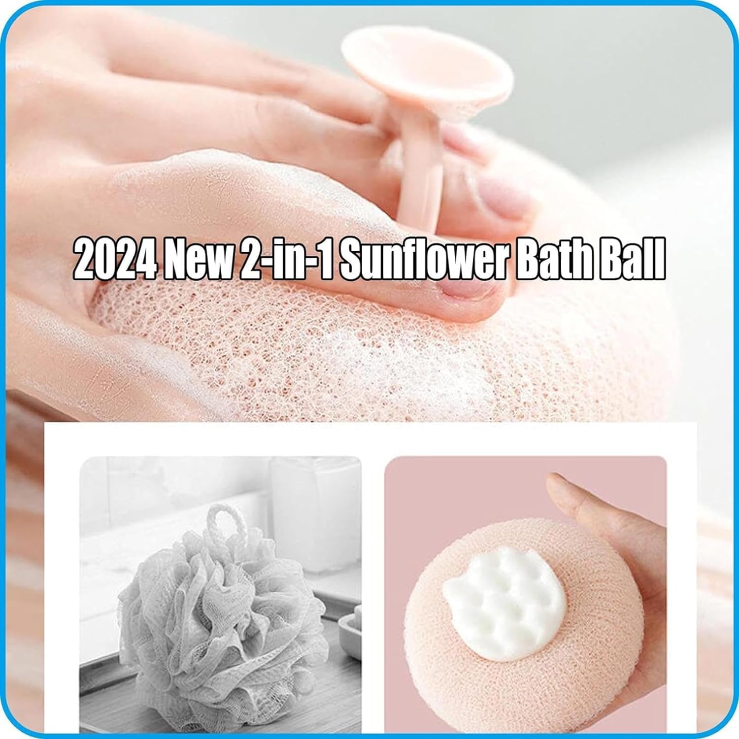 New Upgrade 2-in-1 Sunflower Bath Ball, Super Soft Sunflower Suction Cup Bath Ball, Exfoliating Bath Sponge Cleaning Brush, Shower Loofah Sponge
