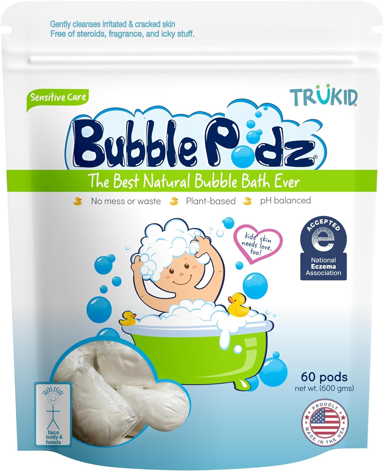 TruKid Bubble Podz for Baby, Refreshing Bubble Bath for Dry, Sensitive & Soft Skin, pH Balanced for Eye Sensitivity, Enriched with Lavender Flower, Lavender Scent, All Natural Ingredients (24 Podz)