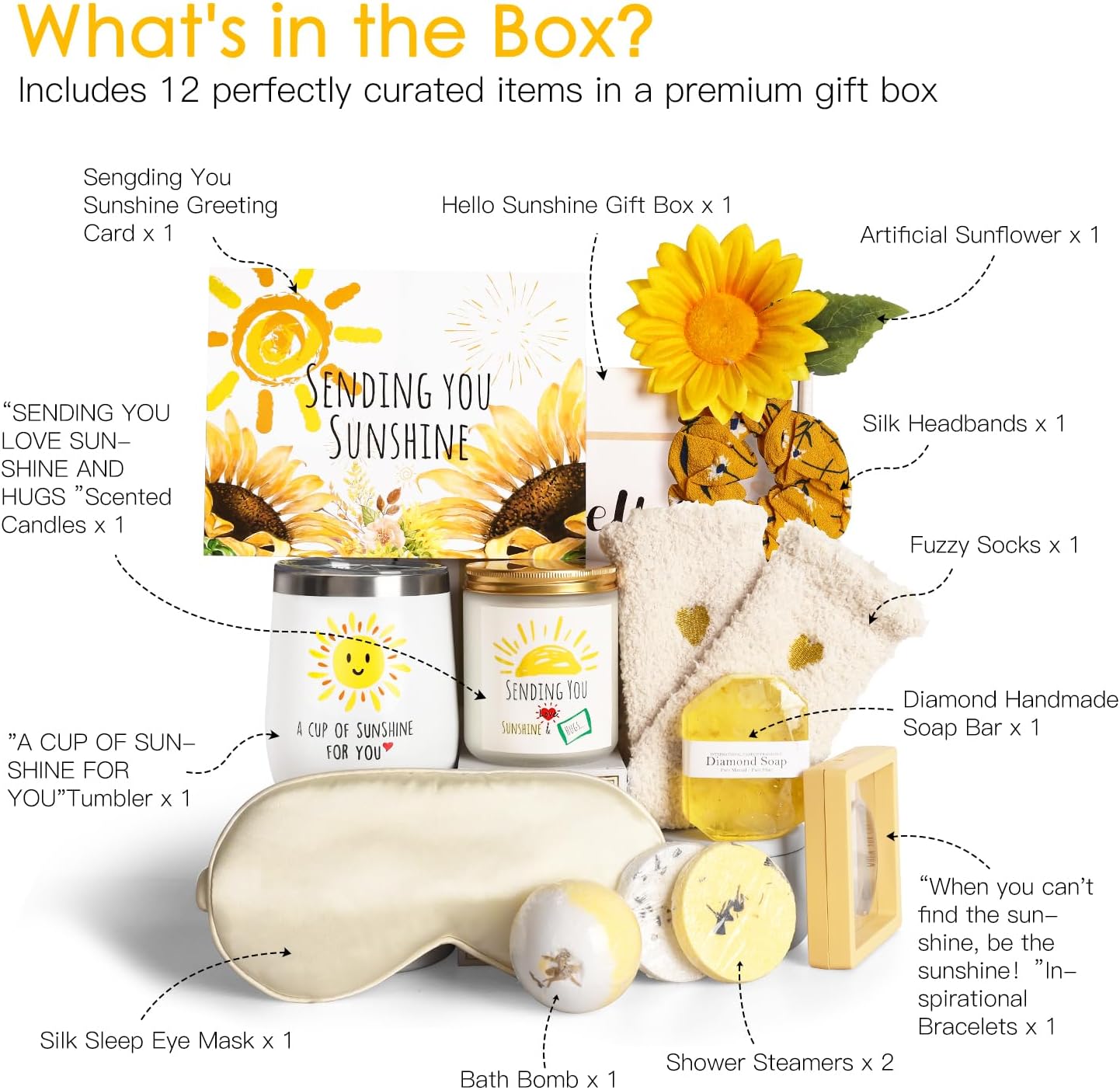 Birthday Gifts for Women, Sunflower Gifts Sending Sunshine Christmas Gifts, Get Well Soon Gifts Basket Care Package Unique Relaxation Gifts Box for Thinking of You Her Sister Best Friend