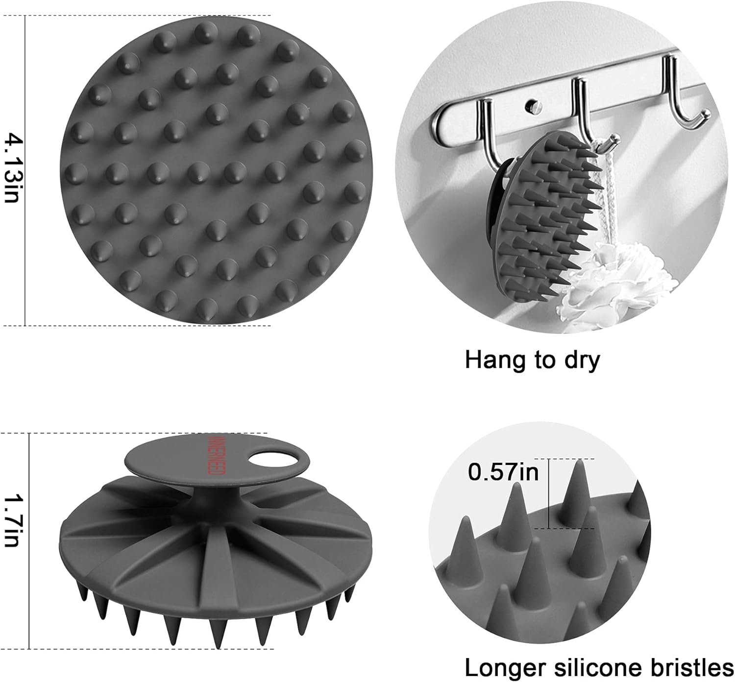 INNERNEED Food-Grade Soft Silicone Body Scrubber Shower Brush Handheld Cleansing Skin Brush, Gentle Exfoliating and Lather Well (Black)