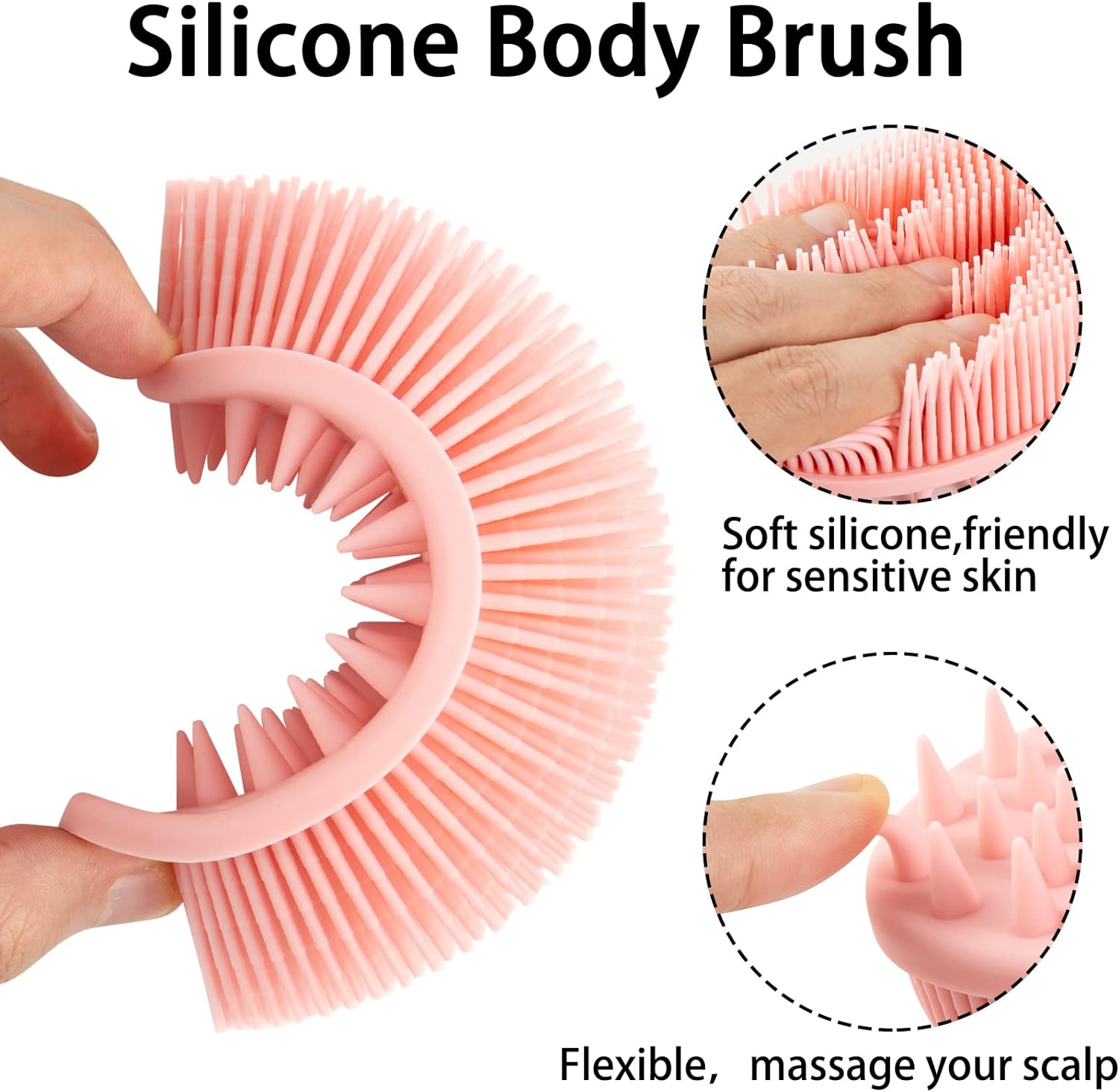 ONLYFU 2PCS Silicone Loofah for Body Wash, 2 in 1 Exfoliating and Massaging Hair Body Scrubber, Skin-Friendly Scalp Massager (Black and Pink)