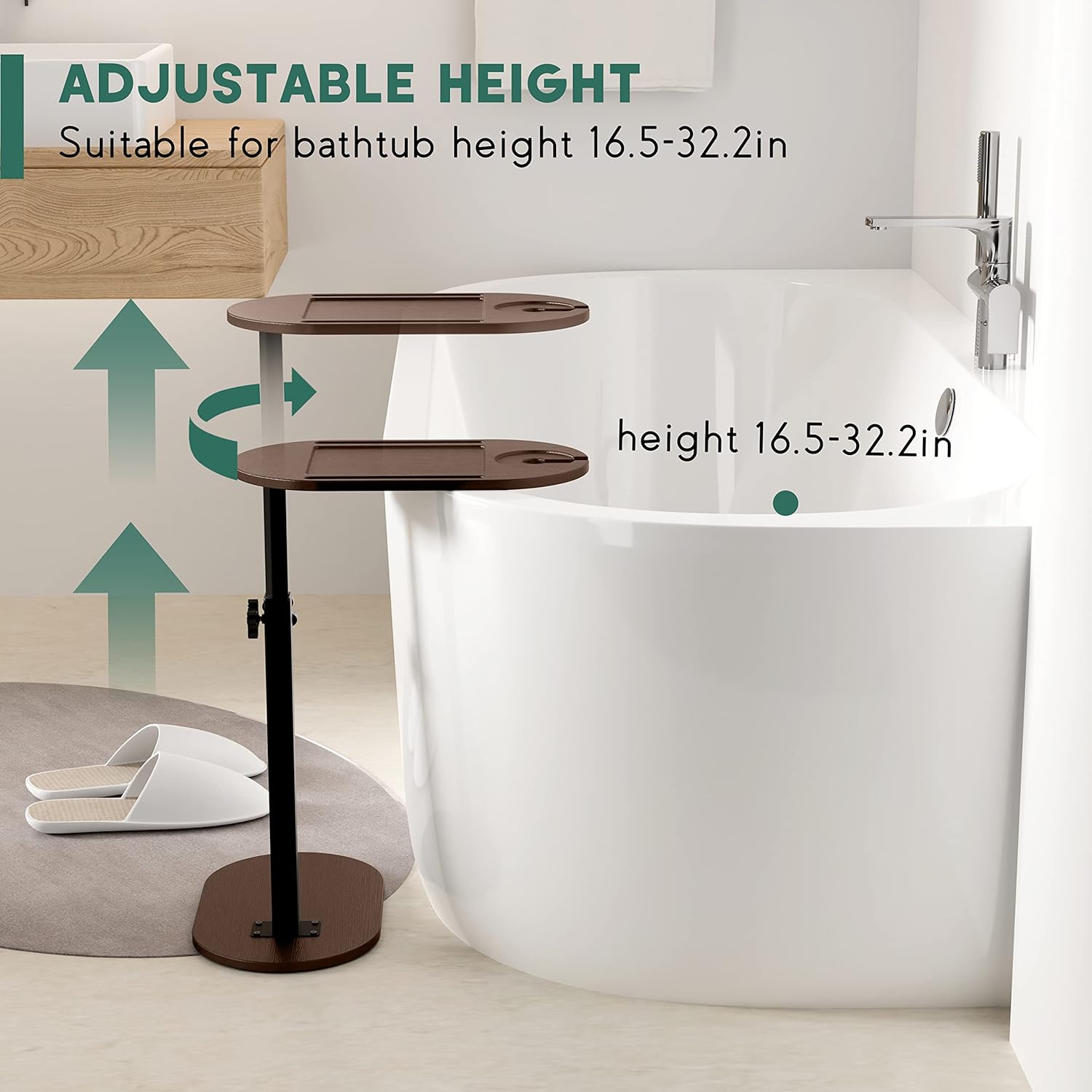 Yumkfoi Bamboo Bathtub Tray Table with Adjustable Height, Freestanding Bathtub Caddy for Tub Against Wall, Tub Organizer Suitable for Luxury Spa and House Warming Gift - Patent Protected (Black)