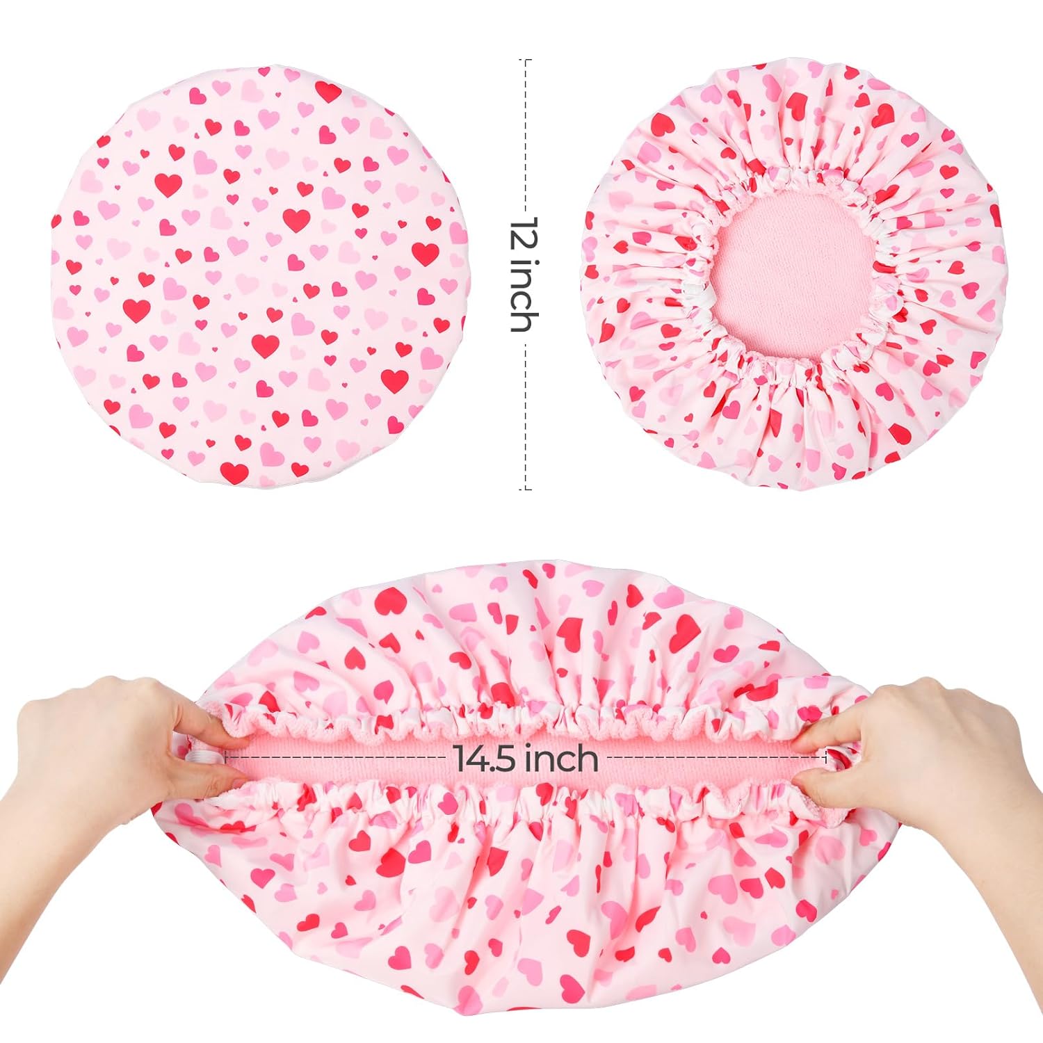 Shower Cap for Women Terry Lined Bath Cap Large Reusable Waterproof Elastic Band Pink Shower Caps for Long Thick Hair Soft Bath Shower Hair Caps