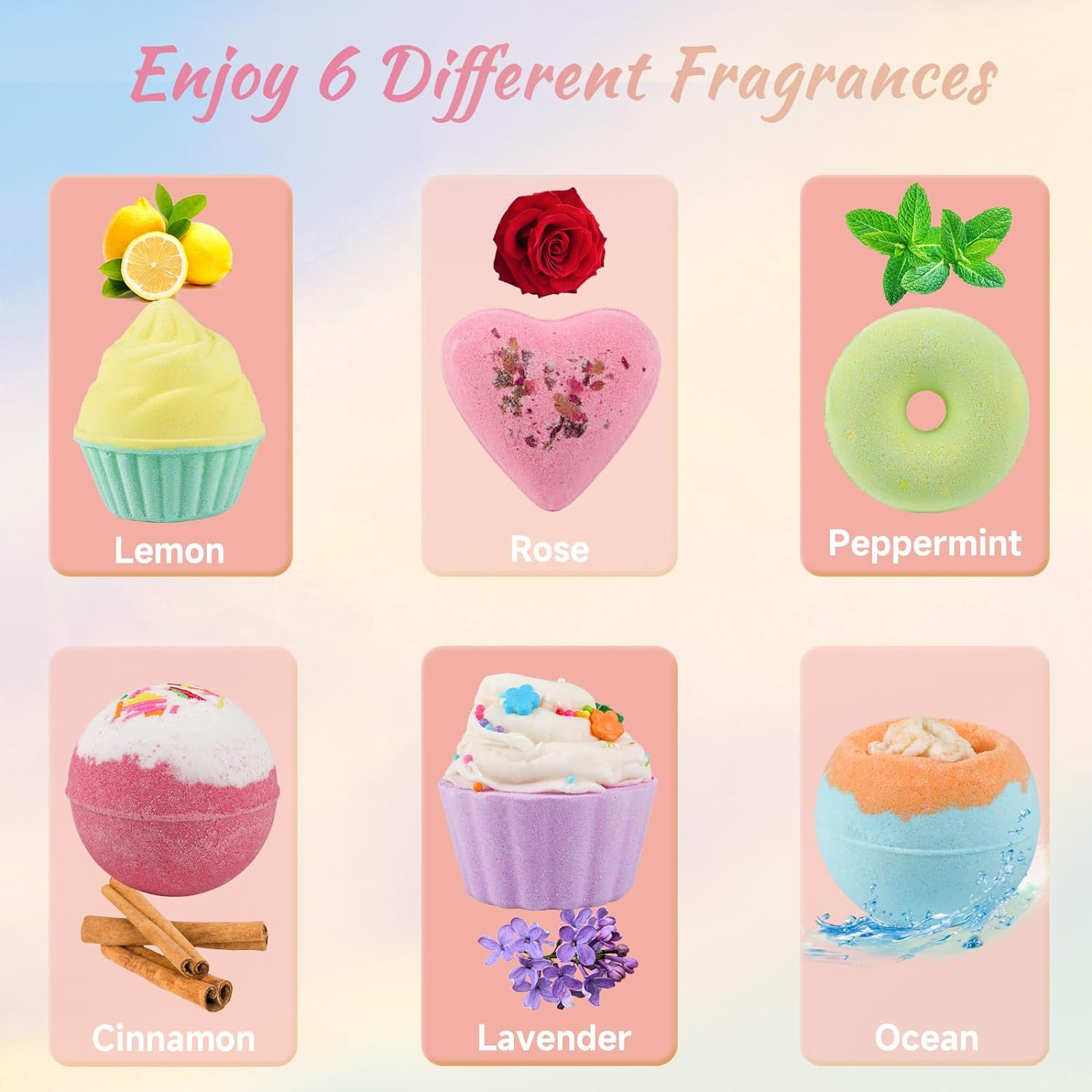 BlissfulOasis Bath Bombs, Scented Shower Bombs, Natural Ingredients Bath Bomb Gift Set 6 Pack, Women Christmas Gifts, Mother's Day, Birthday Gift Ideas for Kids, Women, Mom