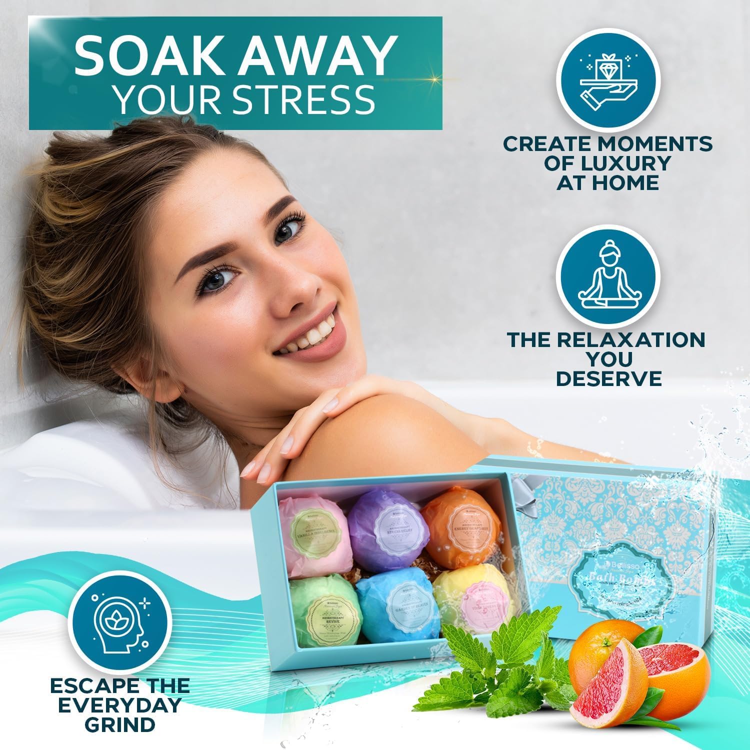 Bath Bombs Gift Set - 6 Bubble Bath Fizzies (6 x 2oz) with Natural Dead Sea Salt Cocoa and Shea Essential Oils - Best Gift Idea for Birthday, Mom, Woman, Girl, Him, Kids