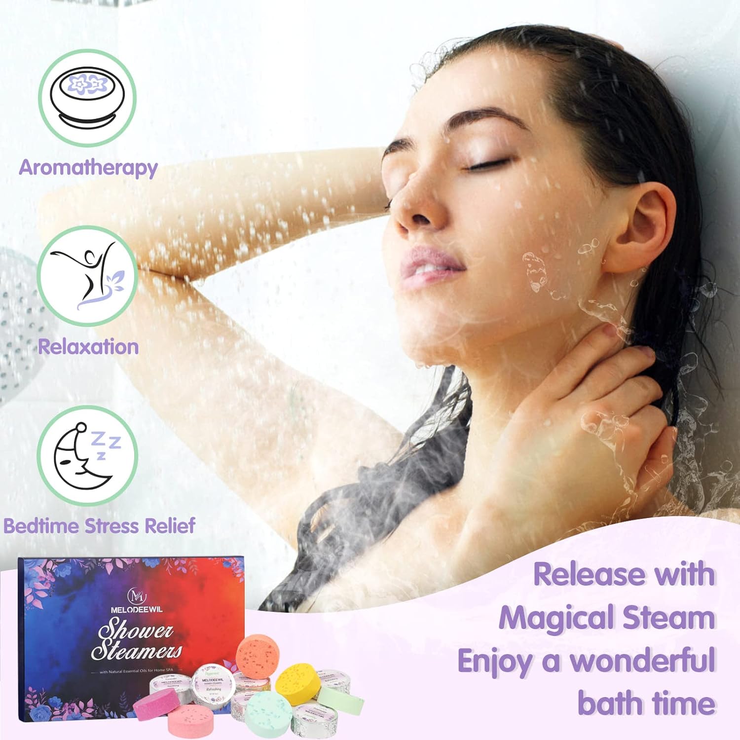 12PCS Aromatherapy Shower Bombs Stocking Stuffers for Women, Natural Essential Oil Shower Steamers Bulk, Stress Relief Self Care Gifts Christmas Gifts