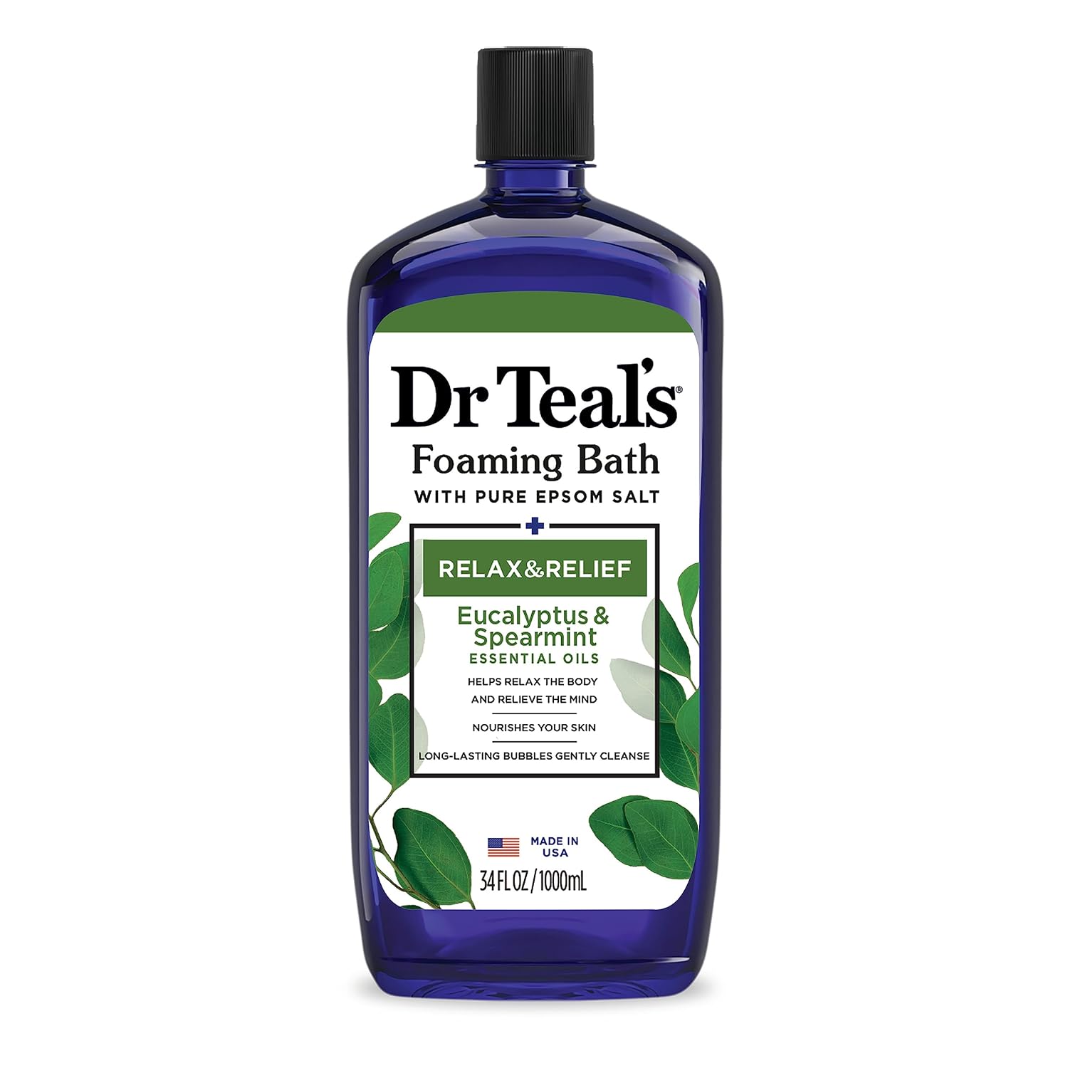 Dr Teal's Foaming Bath with Pure Epsom Salt, Sleep Blend with Melatonin, Lavender & Chamomile Essential Oils, 34 fl oz (Pack of 4) (Packaging May Vary)