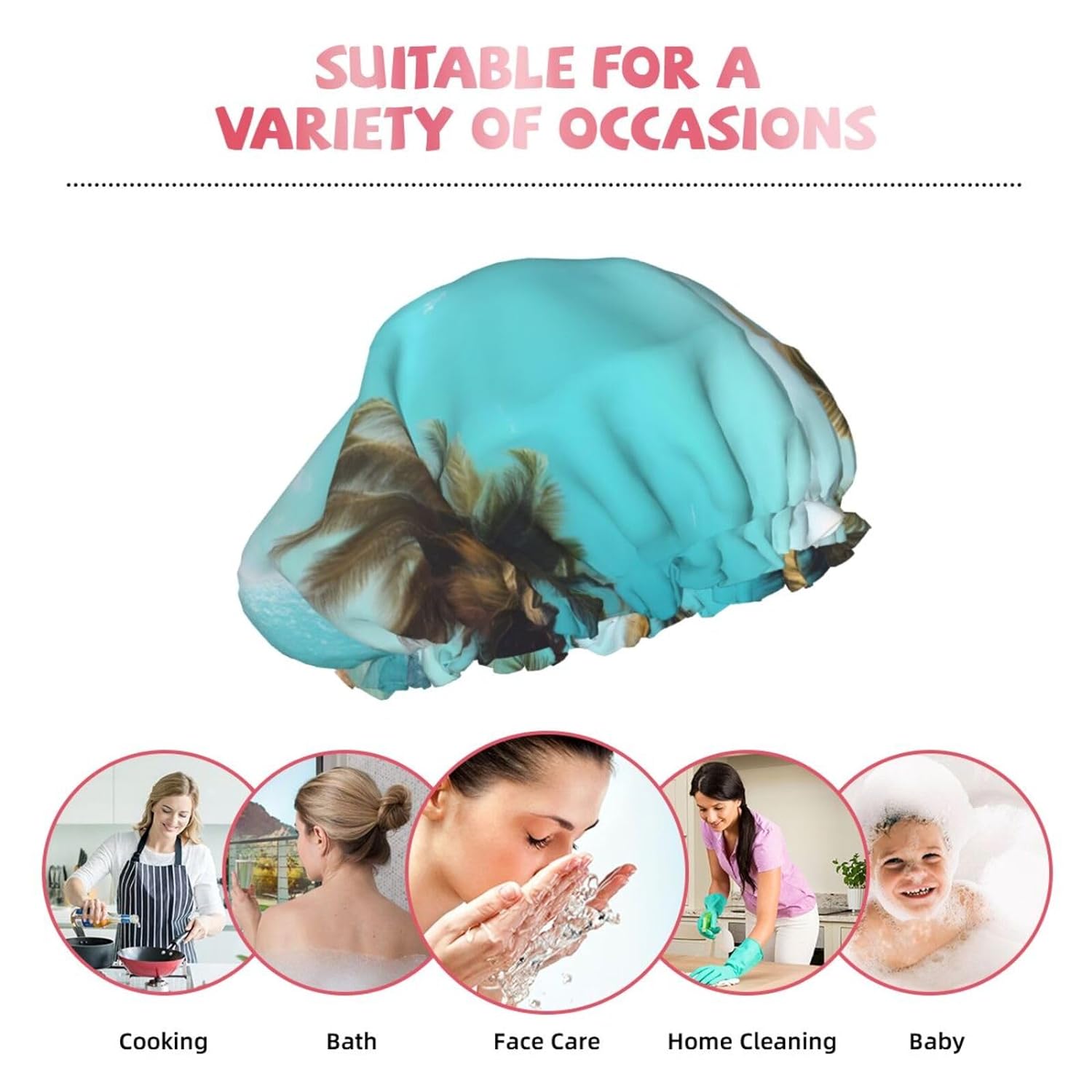 Ice Hockey print Print Reusable Shower Cap for Women,Double Waterproof Layers Bathing Hat,Quick Drying Bath Hair Cap