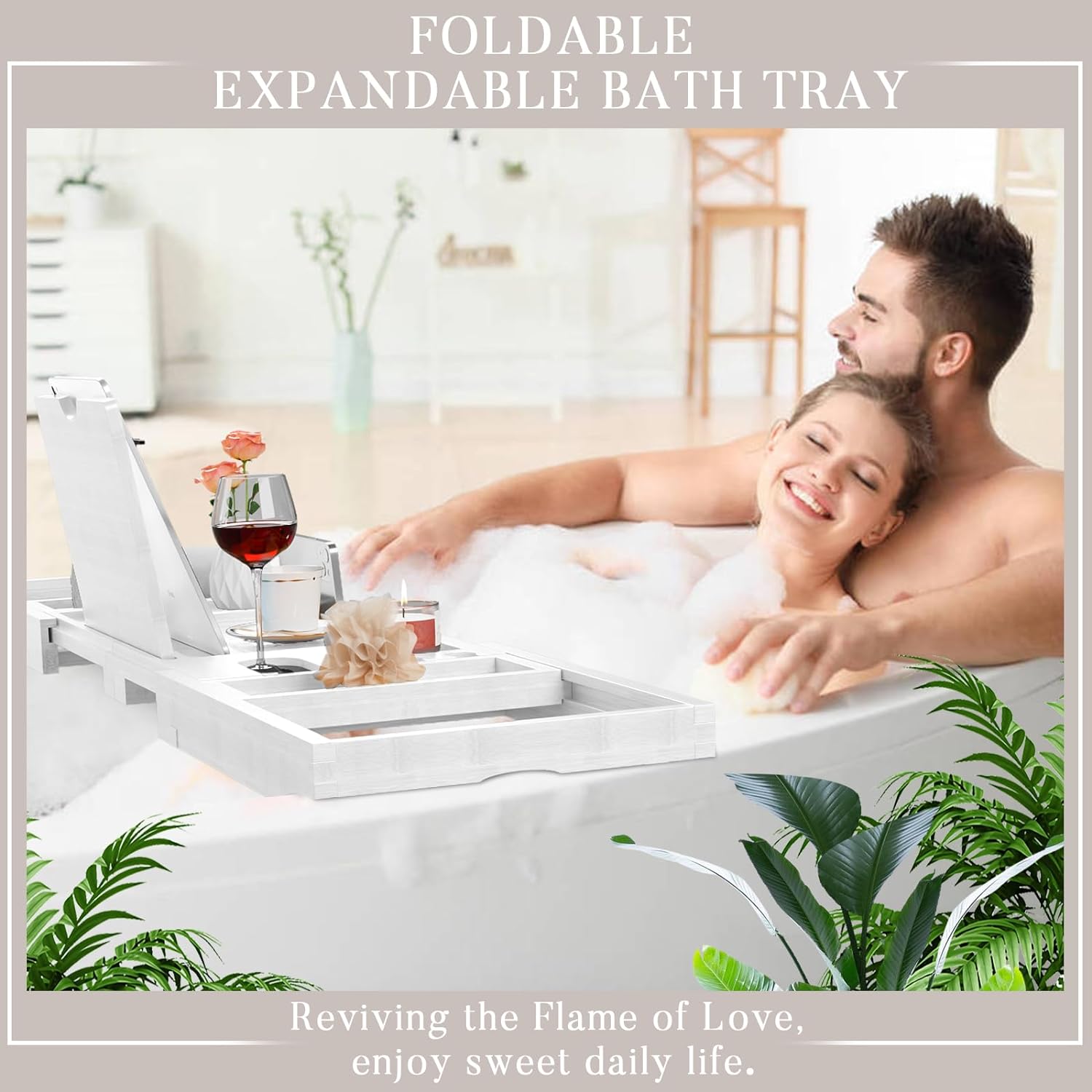 Yirilan Premium Bathtub Tray Caddy - Expandable Bath Tray - Unique House Warming Gifts, New Home, Anniversary & Wedding Gifts for Couple, Bridal Shower Gift for Women