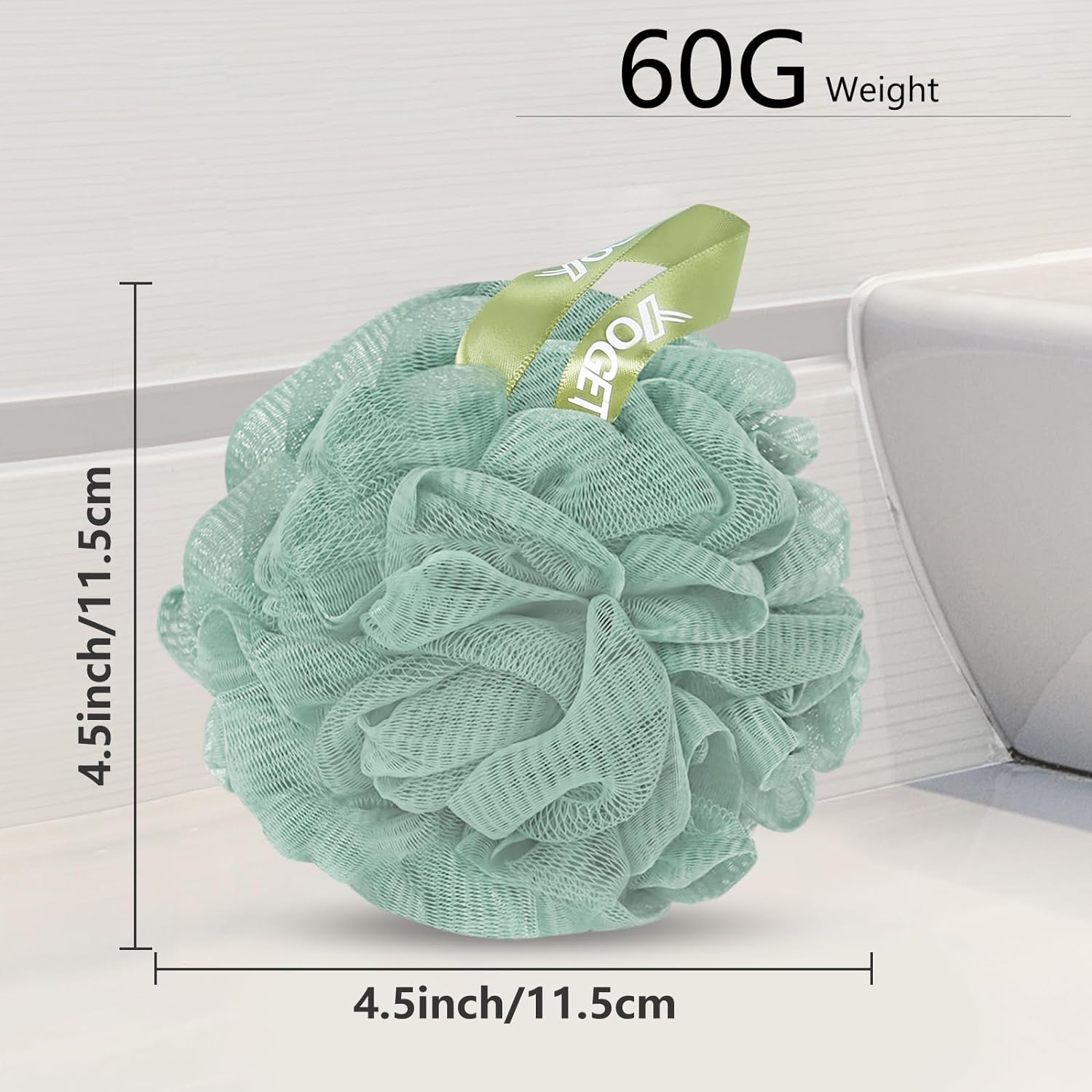 Yoget Charcoal Bath Loofah Sponge, 4 Pack Black 60G Large Shower Mesh Ball Soft Pouf Body Scrubber, Exfoliate, Cleanse, Soothe Skin, Black Loofah with White Trim