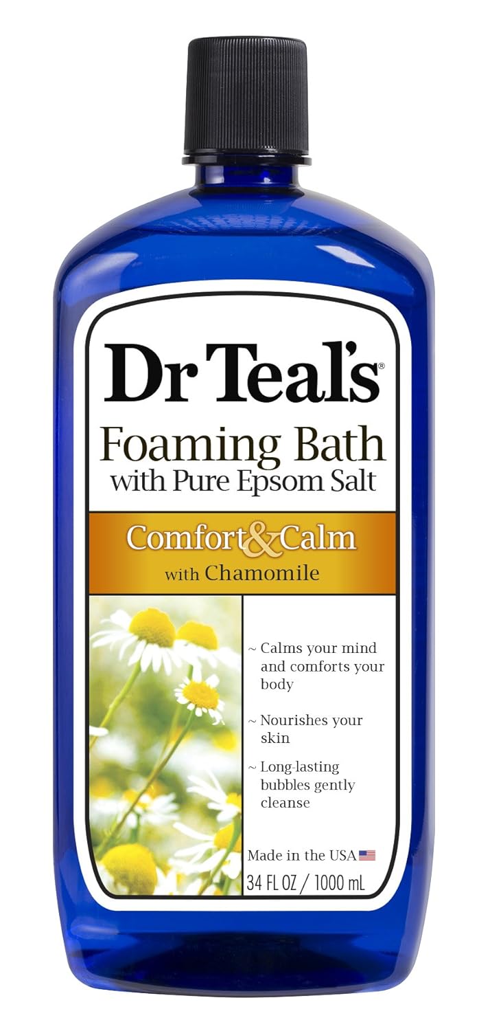 Dr Teal's Foaming Bath with Pure Epsom Salt, Sleep Blend with Melatonin, Lavender & Chamomile Essential Oils, 34 fl oz (Pack of 4) (Packaging May Vary)