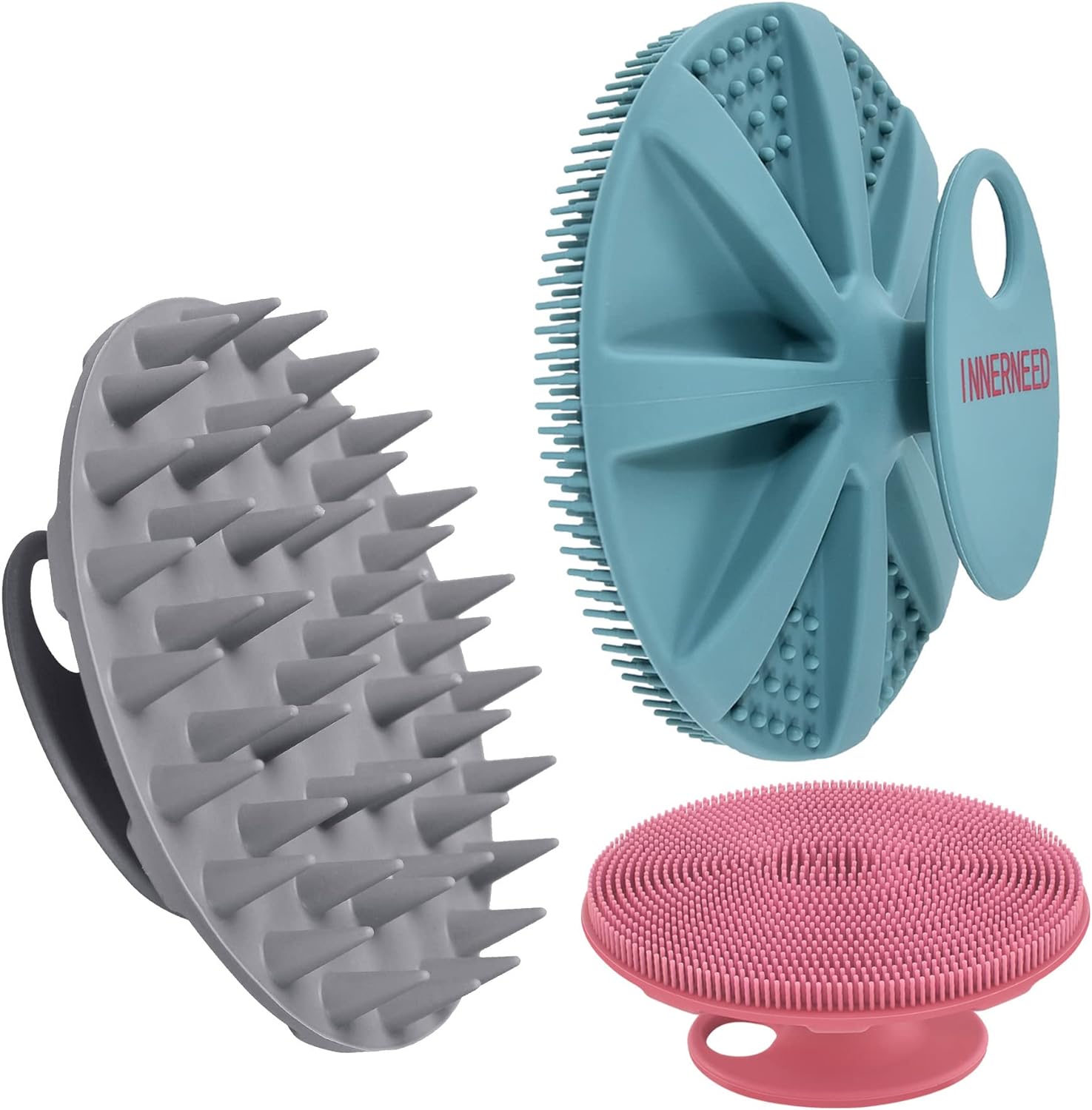 INNERNEED Food-Grade Soft Silicone Body Scrubber Shower Brush Handheld Cleansing Skin Brush, Gentle Exfoliating and Lather Well (Black)