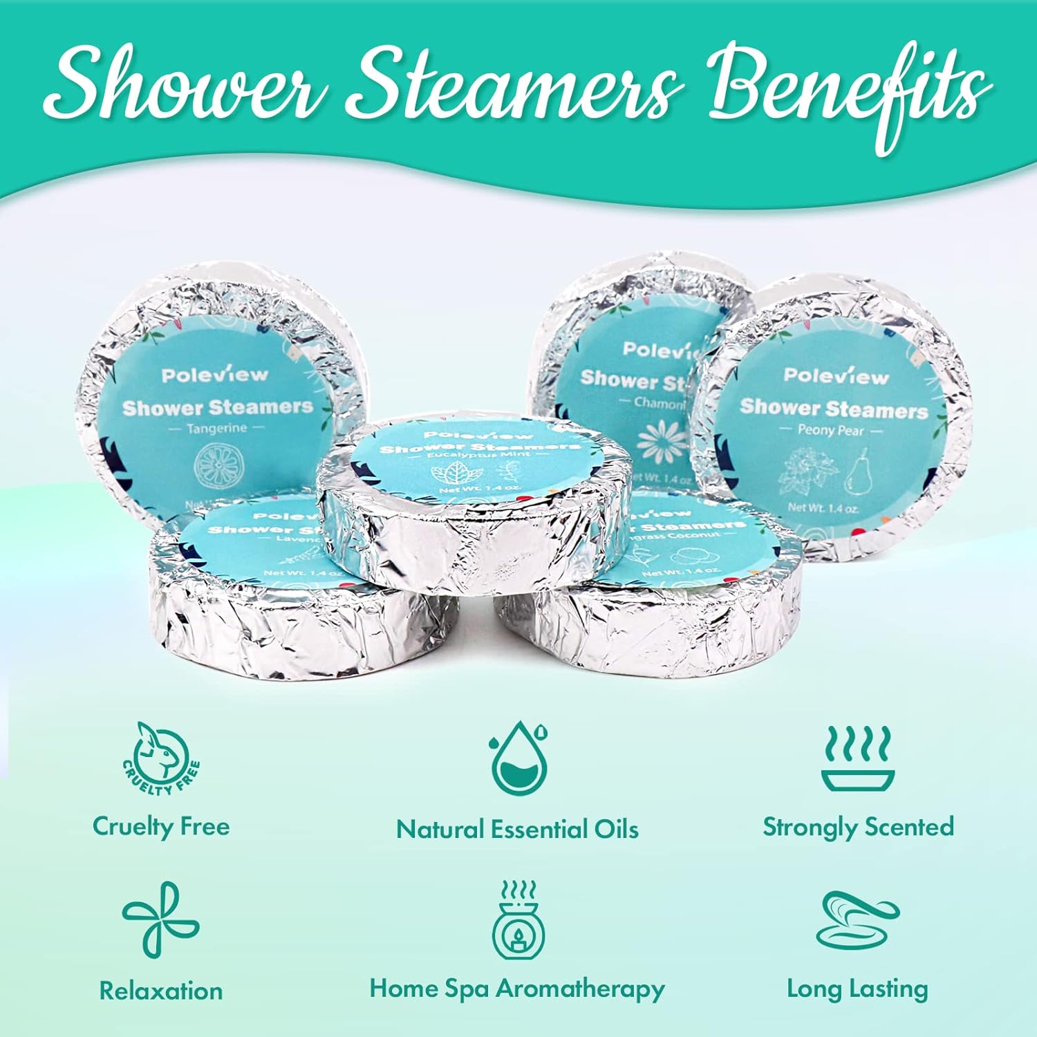 Poleview Shower Steamers Aromatherapy, Variety Pack of 15 Shower Bombs with Essential Oil for Home SPA, Relaxation, Meditation and Calming - Stress Relief and Self Care Gifts Set for Women and Men