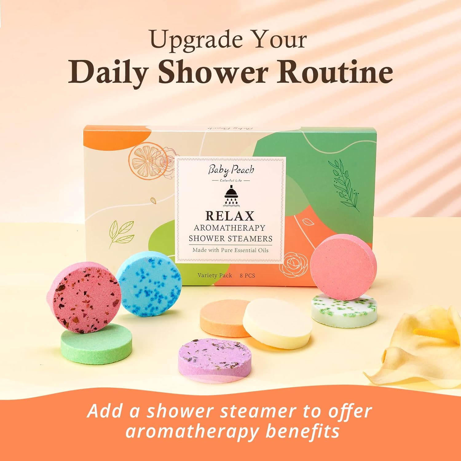 Shower Steamers Aromatherapy 6 Packs Shower Tablets with Essential Oil for Home SPA & Self Care, Stress Relief, Birthday Gifts for Women and Men, Eucalyptus Shower Bath Bombs - BABYPEACH