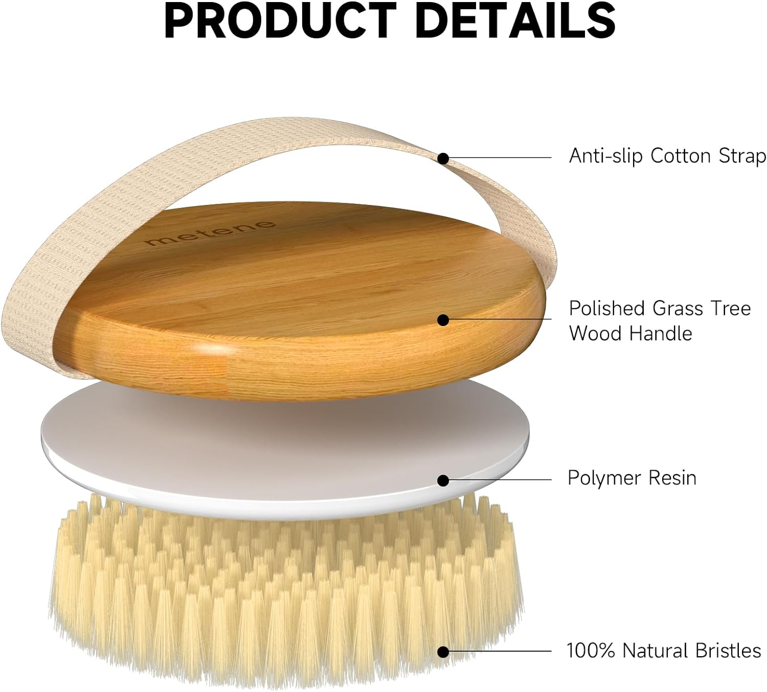 Metene 2 Pack Bamboo Dry Body Brushes, Shower Brush Wet and Dry Brushing, Dry Brush for Cellulite and Lymphatic, Body Scrubber with Soft and Stiff Bristles, Suitable for All Kinds of Skin